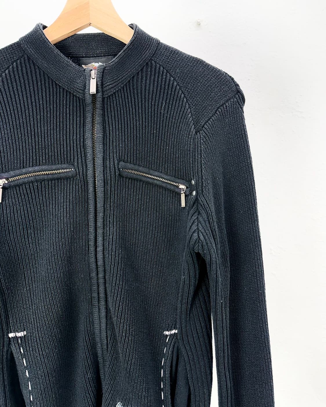 할리데이비슨 먼스 차콜 블랙 패치드 슬릿 니트 집업 상품이미지3