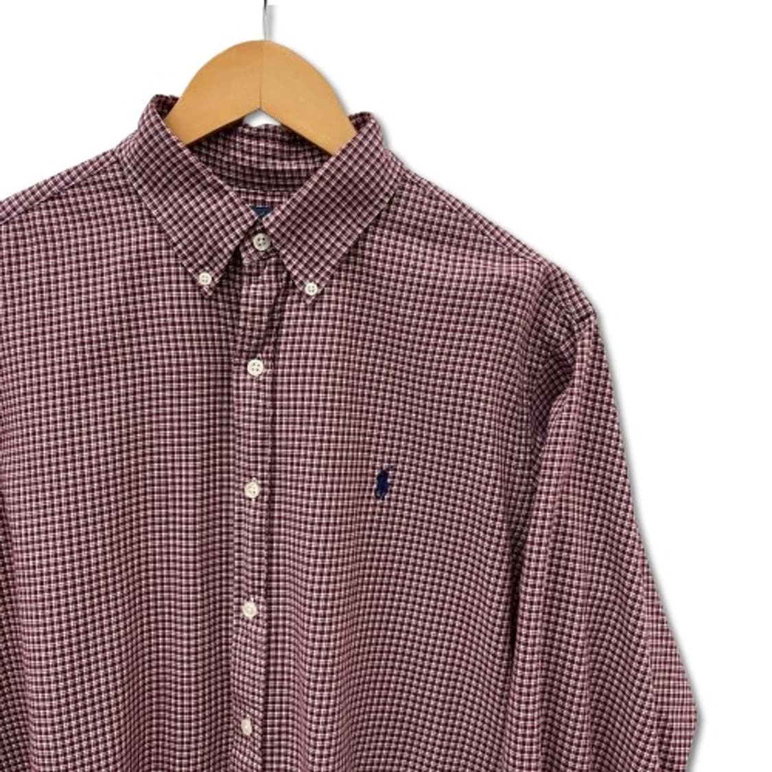 폴로 랄프로렌 버건디 마이크로 체크 버튼다운셔츠 상품이미지4