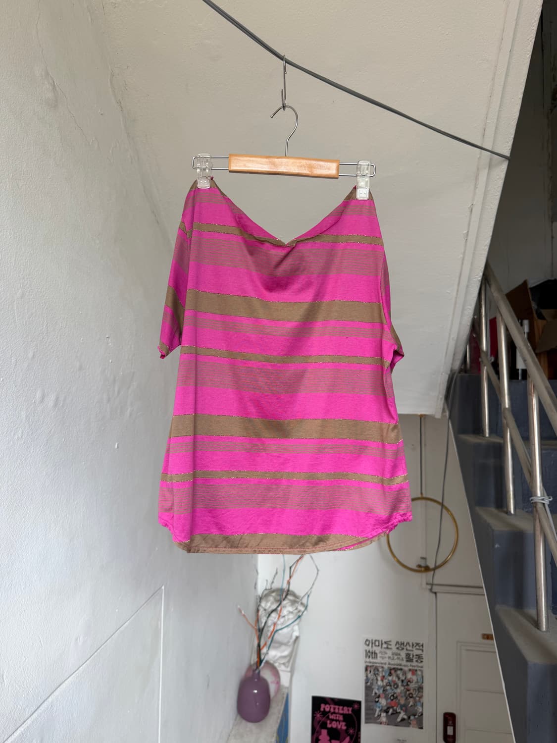 빈티지 스트라이프 오프숄더 탑 상품이미지1