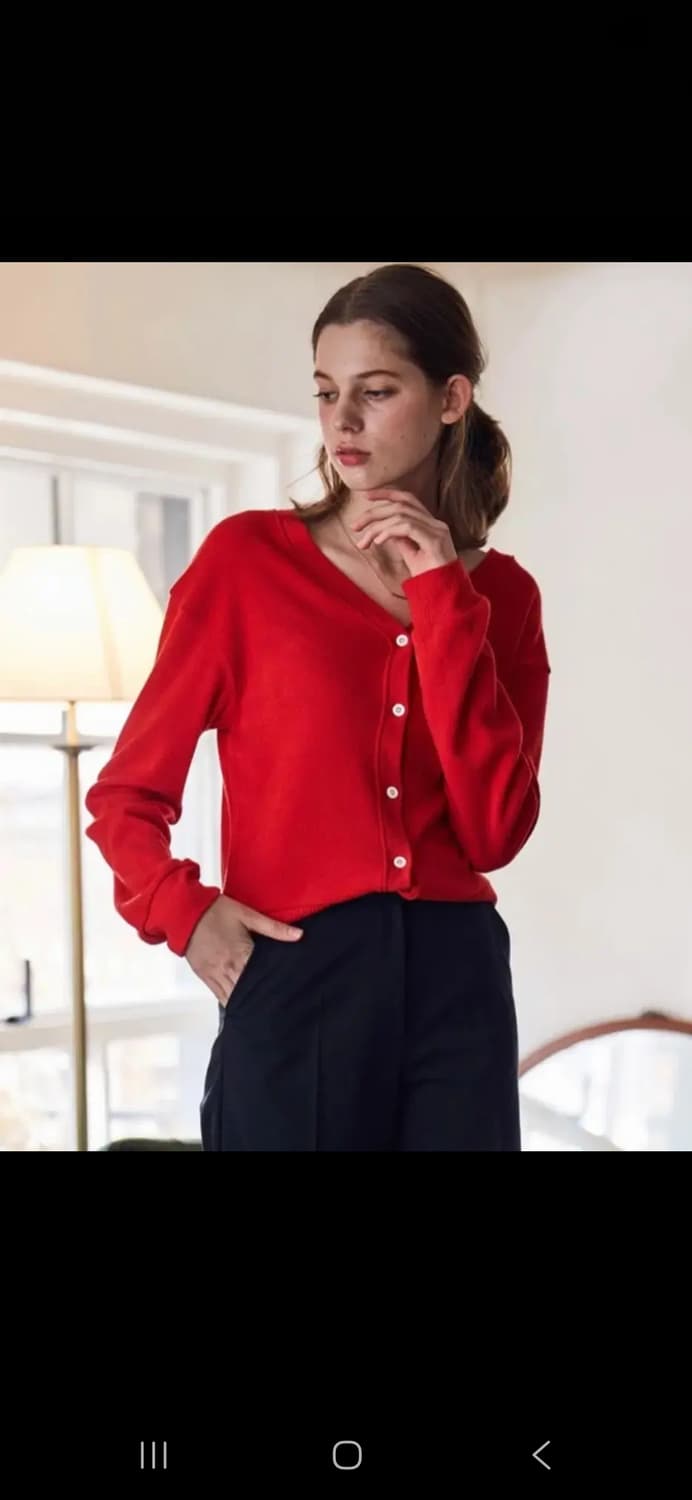 라티젠 브이넥 가디건 스카이블루 레드 상품이미지3