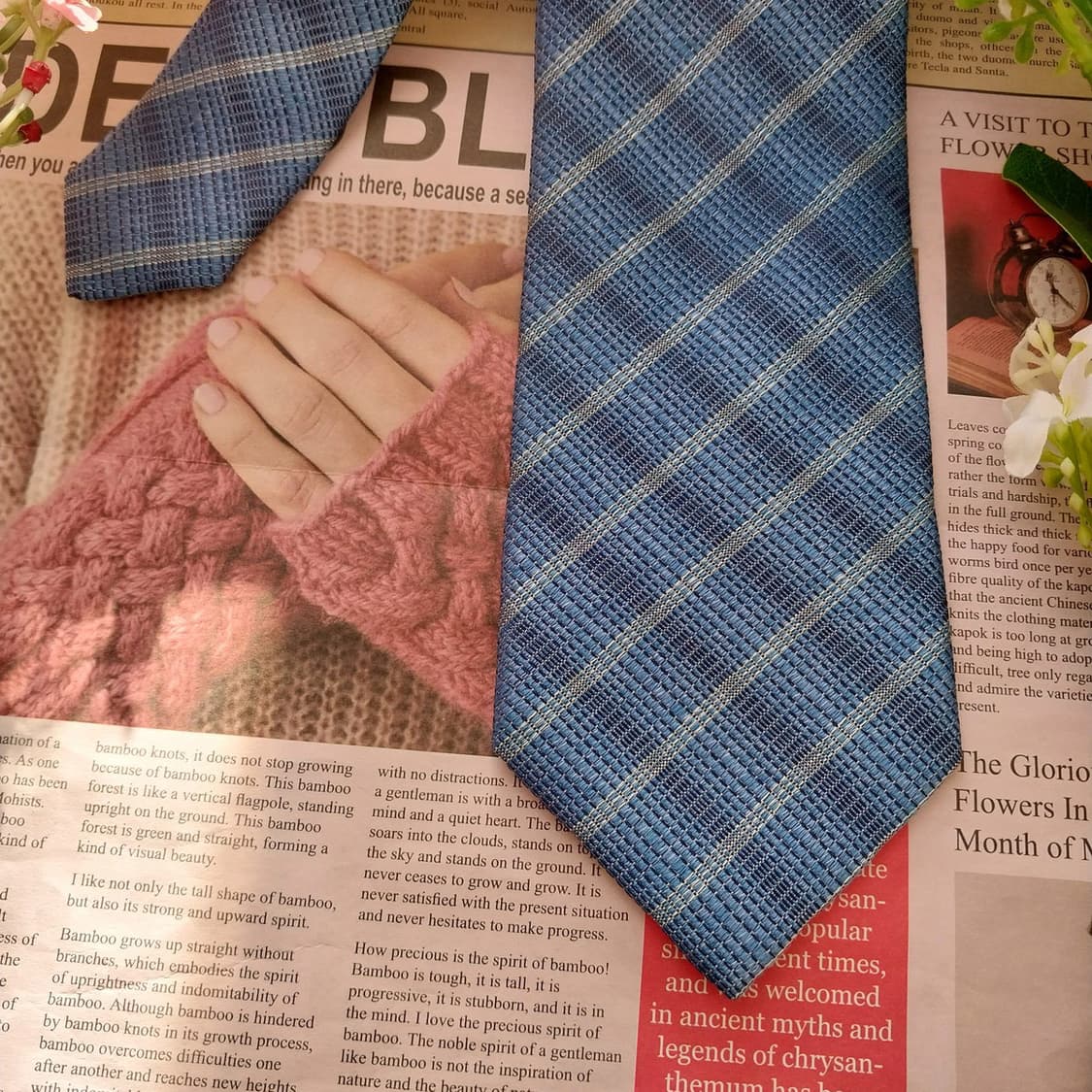 에스 티 듀퐁 실크 블루 체크 텍스처 넥타이 8cm A+등급 K1551
 상품이미지5