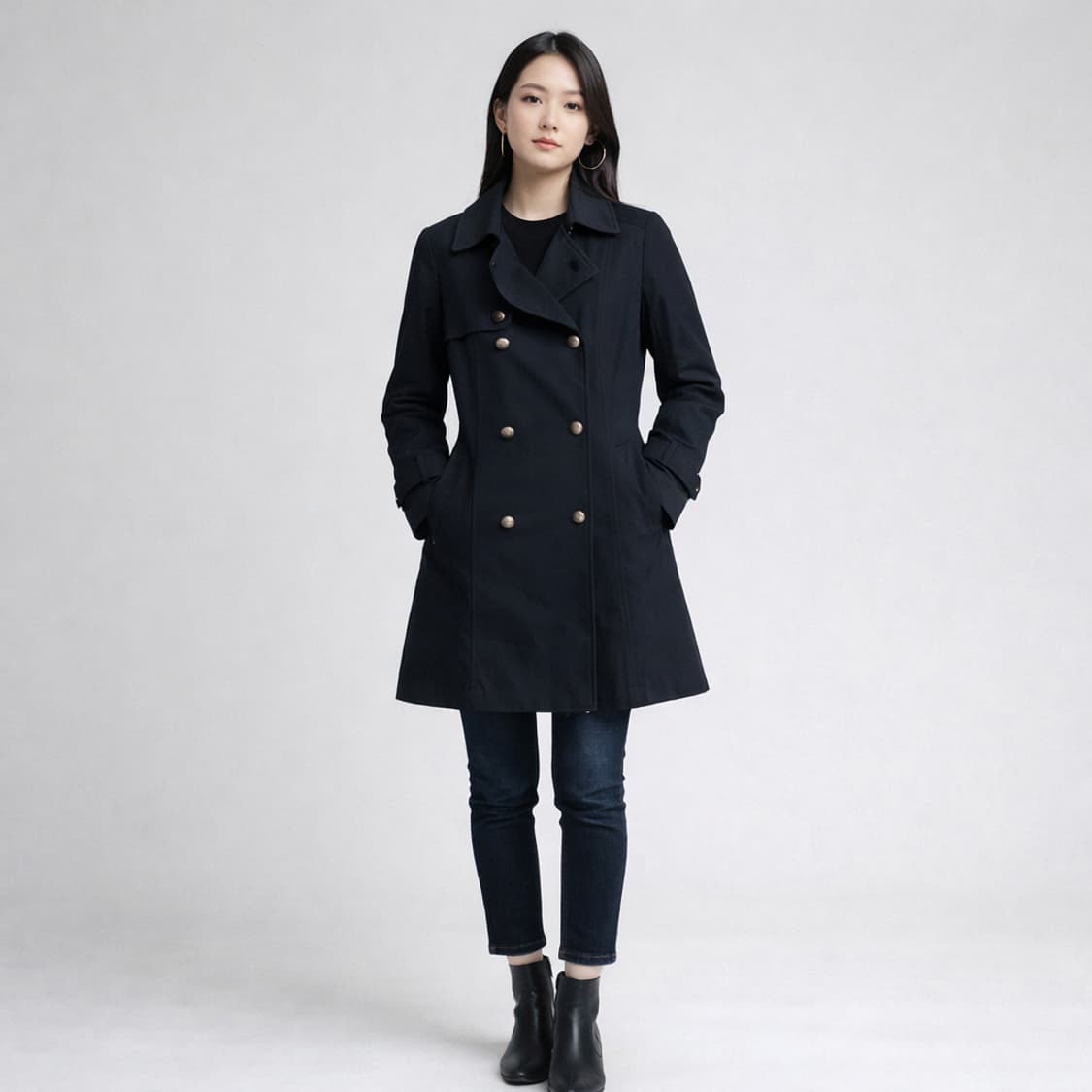 쟈딕앤볼테르 더블 트렌치 코트 세미슬림핏 블랙 상품이미지1