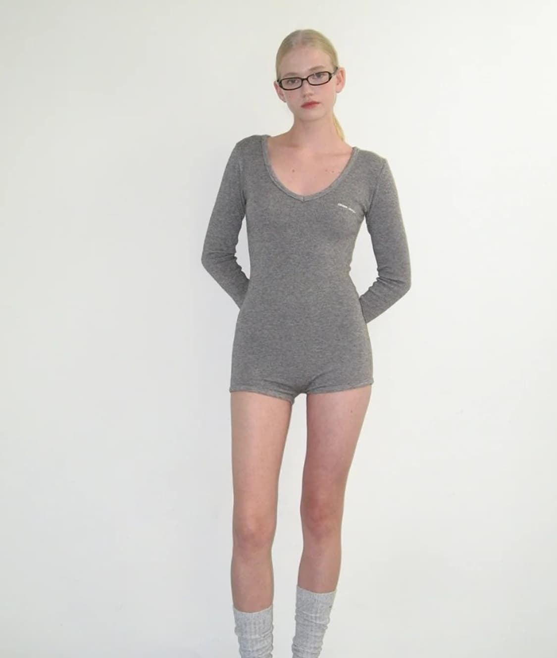 V-NECK KNIT BODY SUIT_MELANGE GREY 상품이미지3