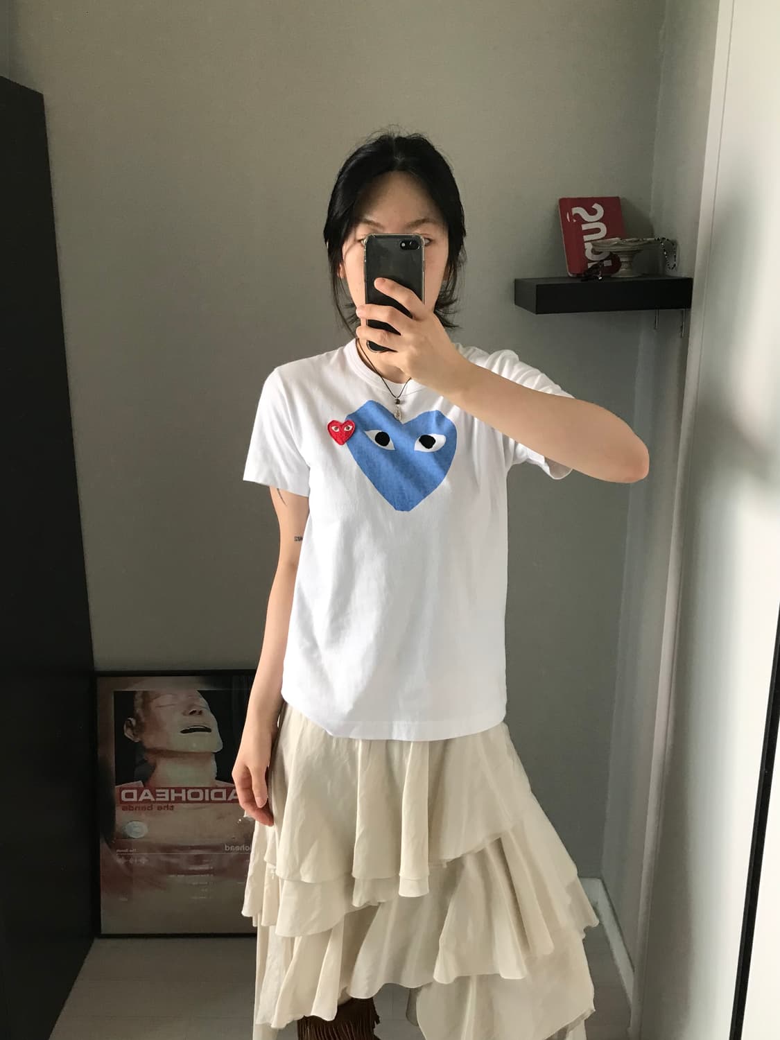 꼼데가르송 더블 하트 와펜 화이트 반팔티 상품이미지4