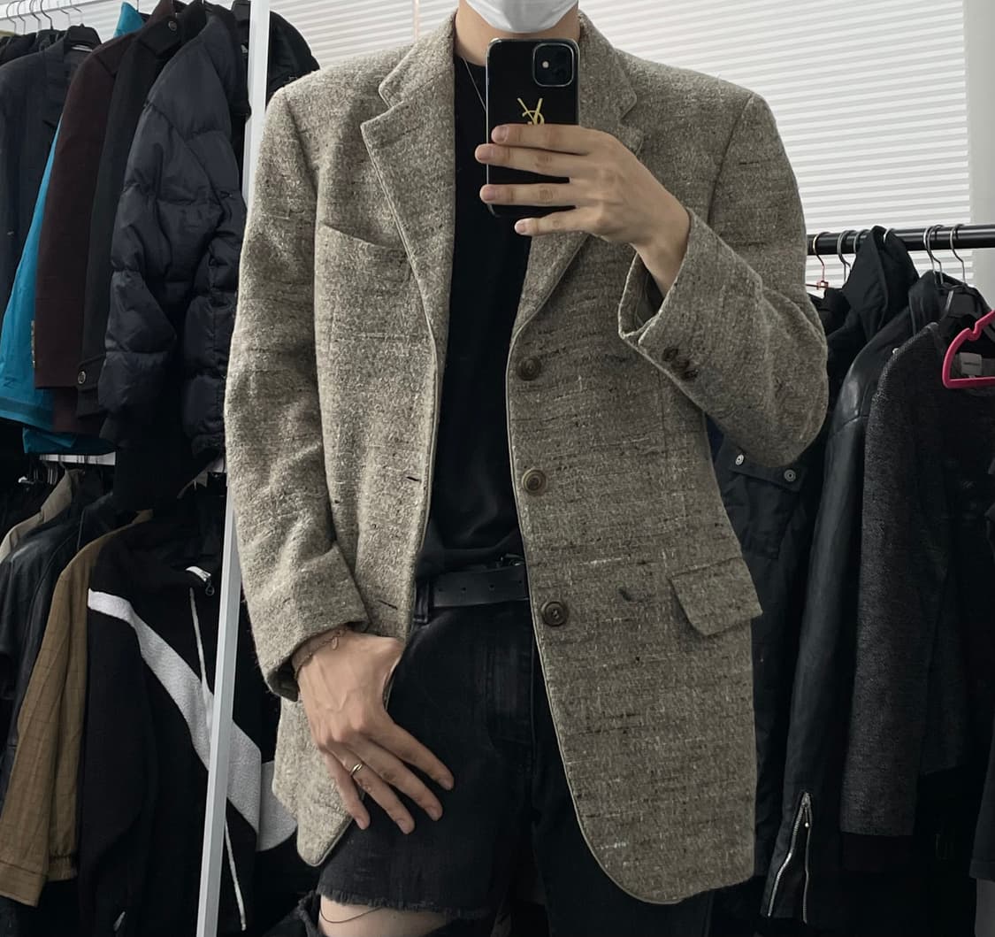 XL 이세이 미야케 모자이크 패턴 울 트위드 블레이저 상품이미지2