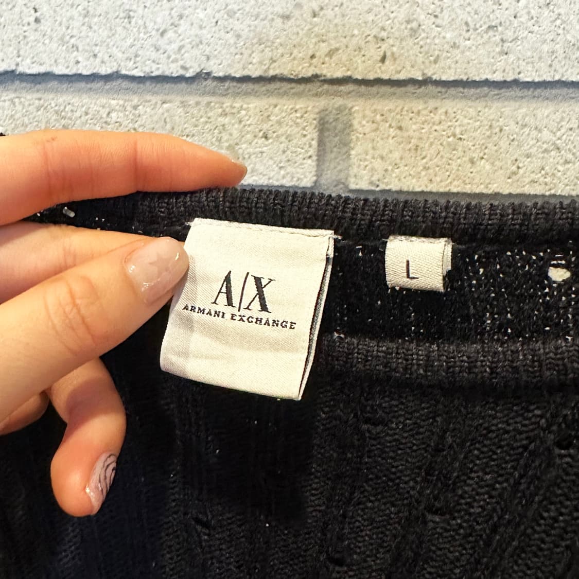 A/X 알마니익스체인지 시스루 케이블 골지니트 펀칭 디테일 슬림핏 블랙 상품이미지6