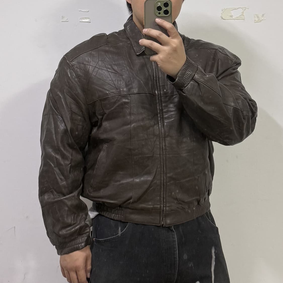 90s 아메리칸 빈티지 레더 봄버자켓 다크브라운  상품이미지4