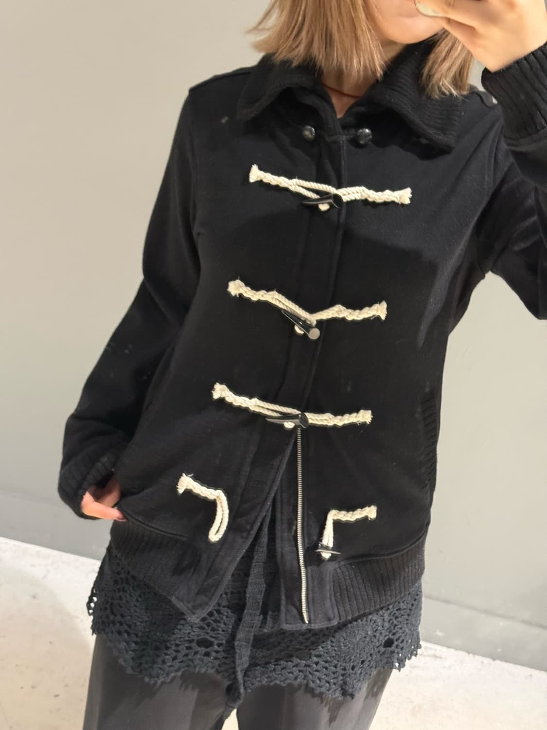 duffle button collar detail 2-way zip-up 상품이미지2