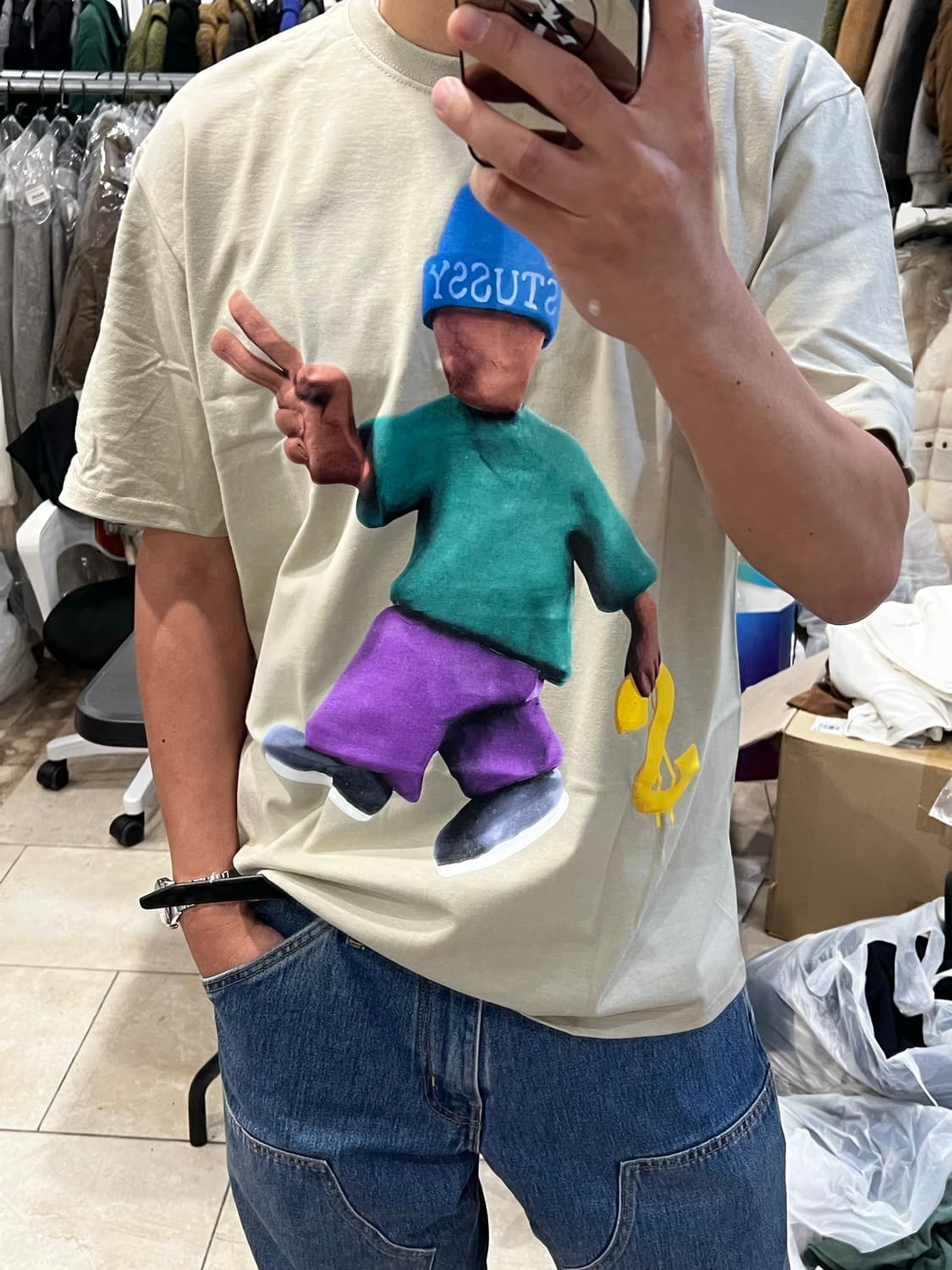 스투시 peace prosperity 카키 티셔츠 L 상품이미지1