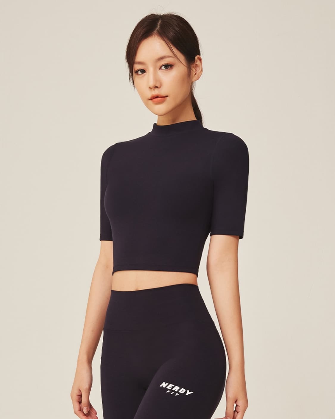 널디 슬림 코튼 크롭탑 반팔 티셔츠 NAVY 상품이미지2