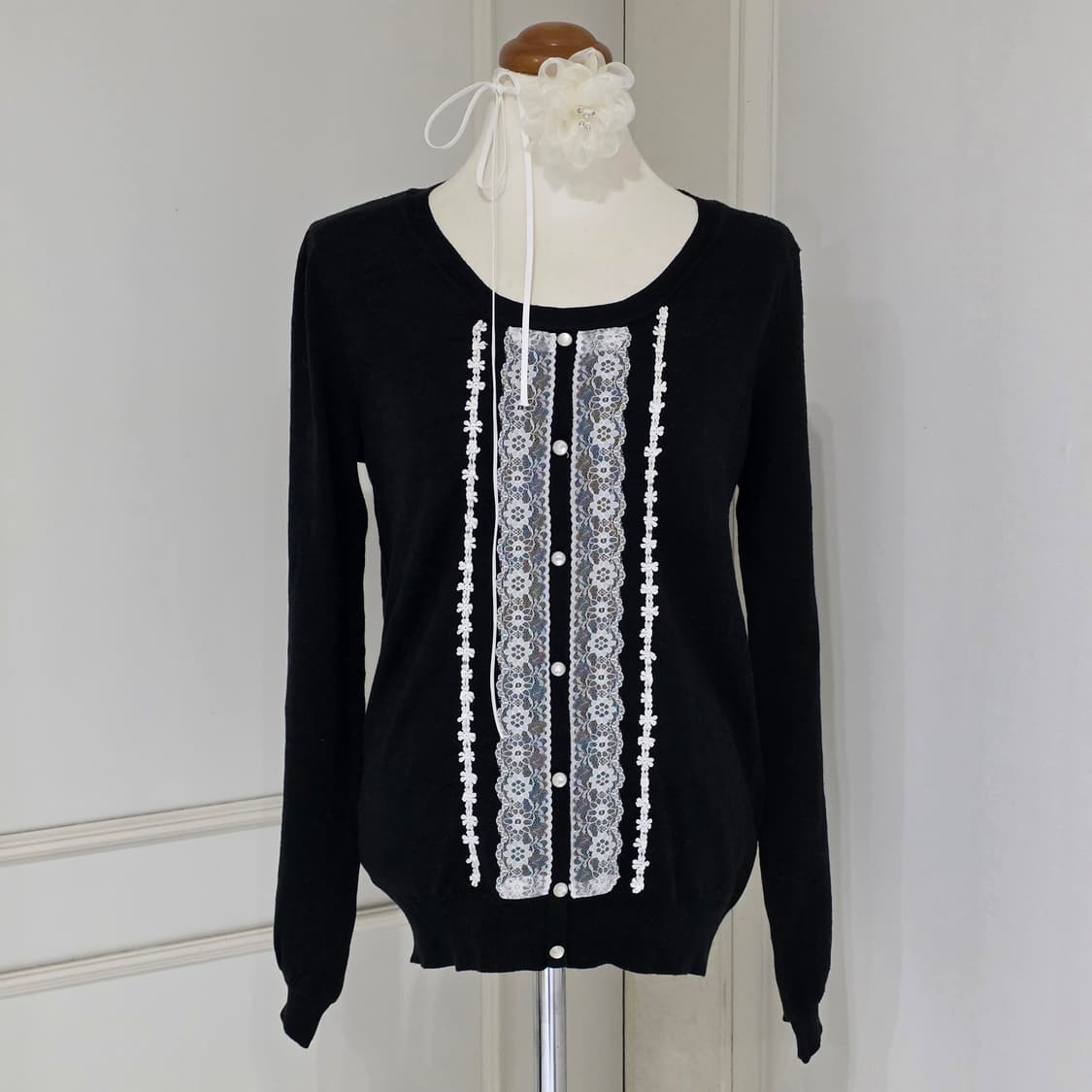 일본빈티지)블랙 공겜여주st 고딕로리타 레이스 로맨틱 엑팜깔 긴팔니트 상품이미지2