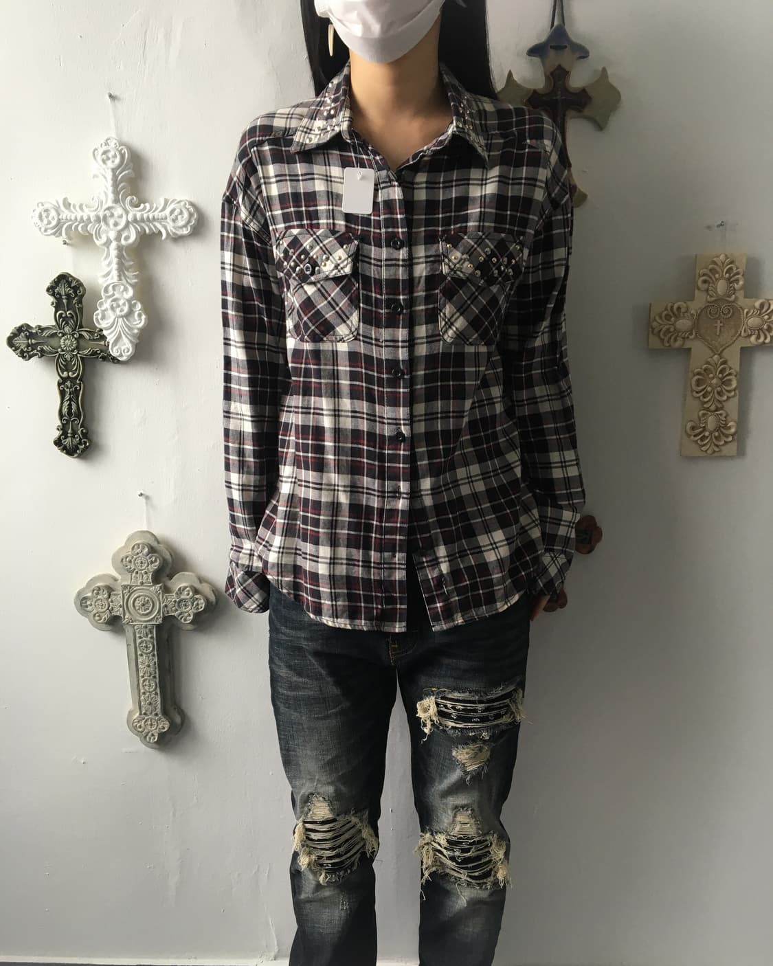 Stud point check pattern shirt 상품이미지6