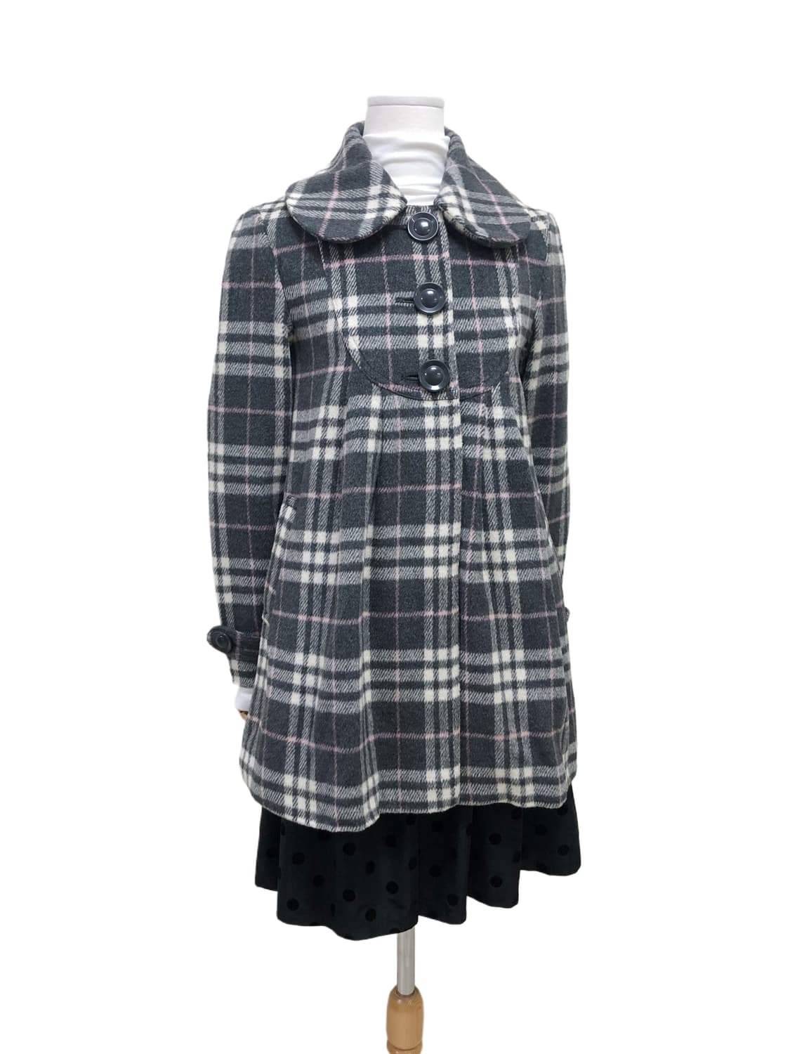 빈티지 미디 체크 코트 상품이미지3