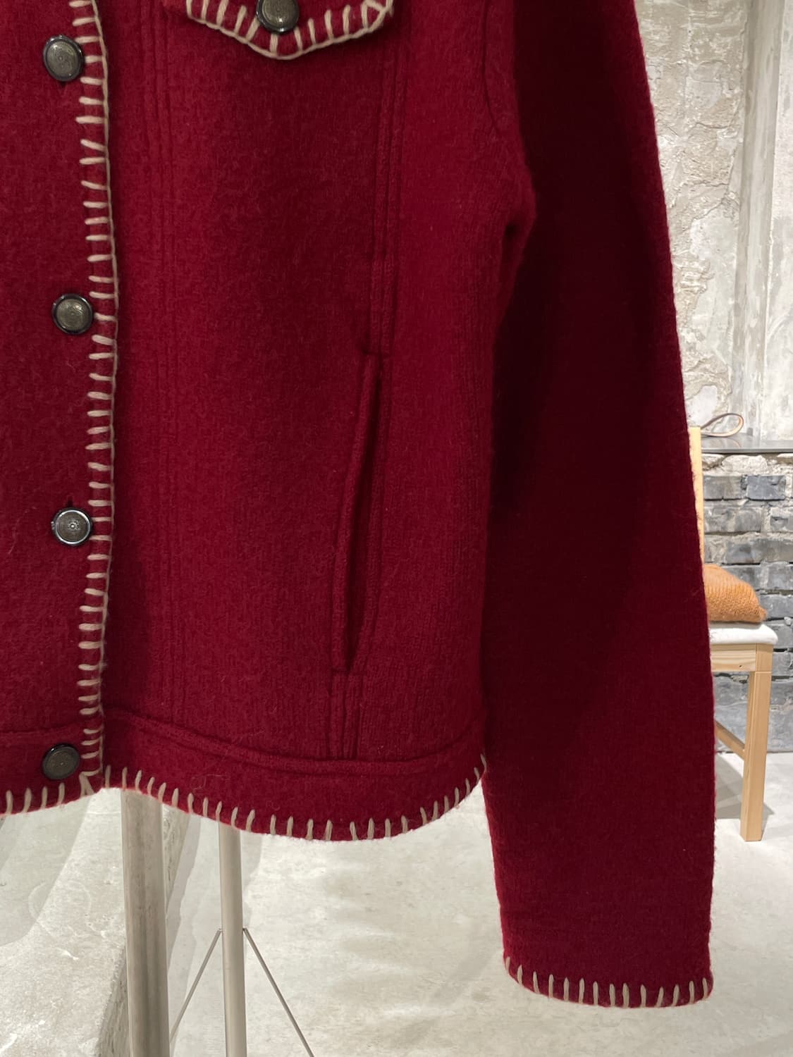 울리치 딥 레드 핸드메이드 스티치 울 자켓 상품이미지5
