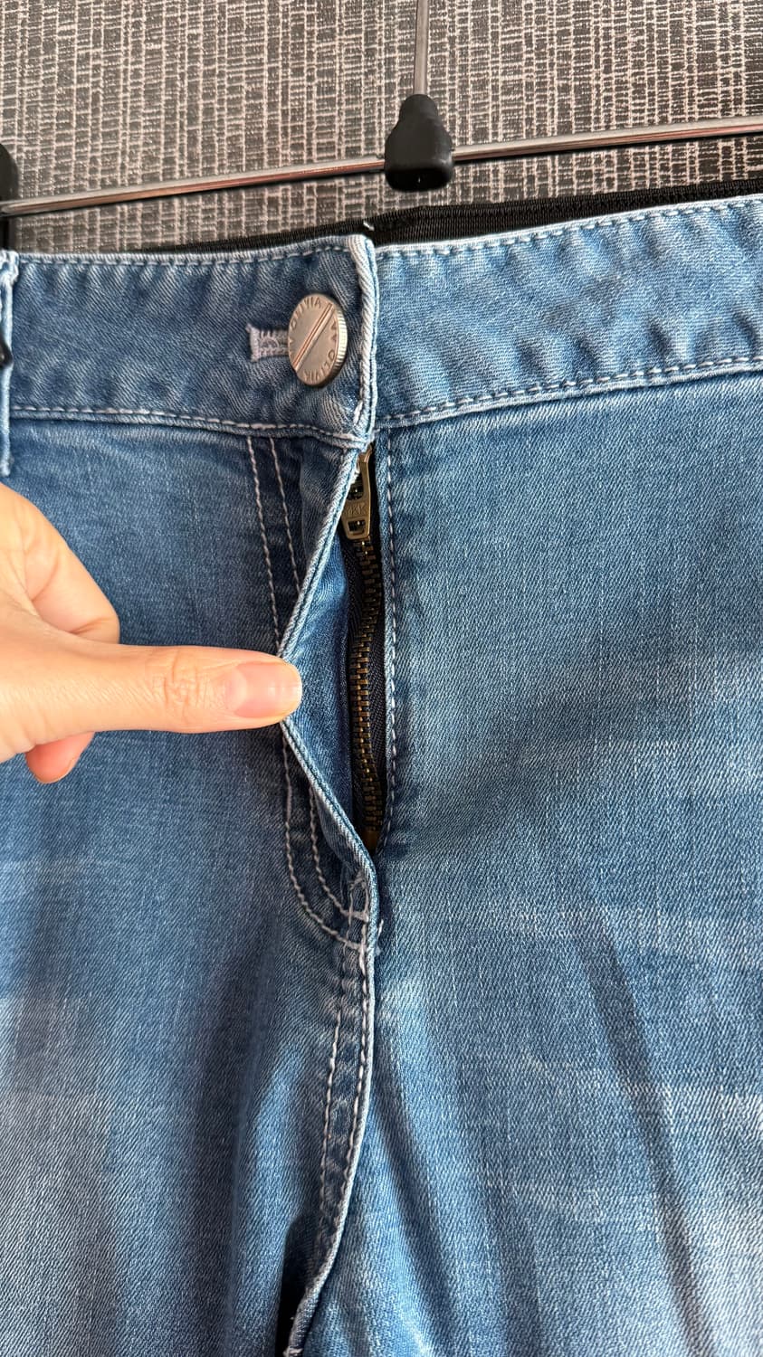 올리비아로렌 허리 밴드 플라워 자수 디스트로이드 프린지 데님 팬츠 청바지 상품이미지3