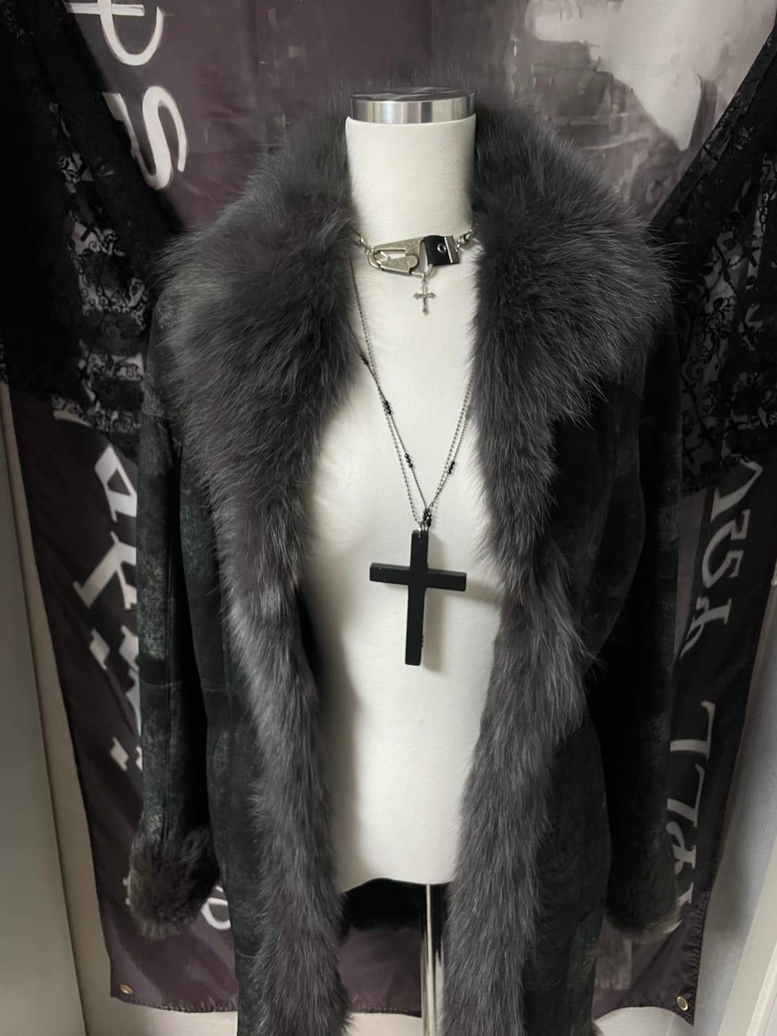 스웨이드 리얼 퍼자켓 롱코트 나나깔다크웨어오네갸루락시크그런지펑크고스고딕 상품이미지2