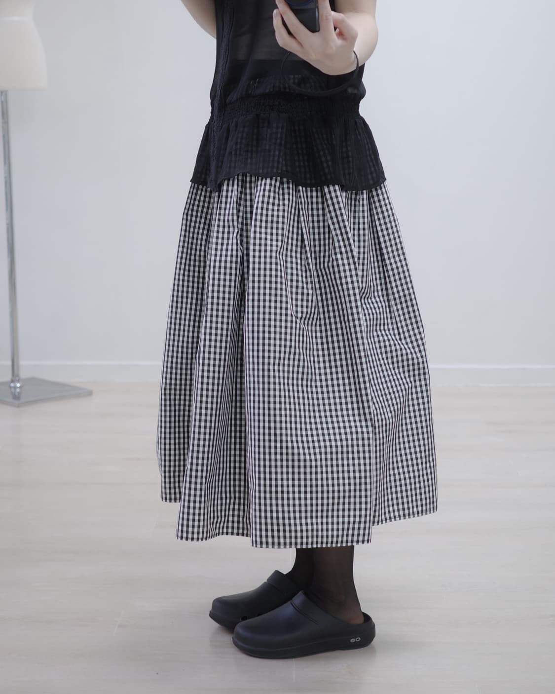 checked pattern banding long skirt 상품이미지1