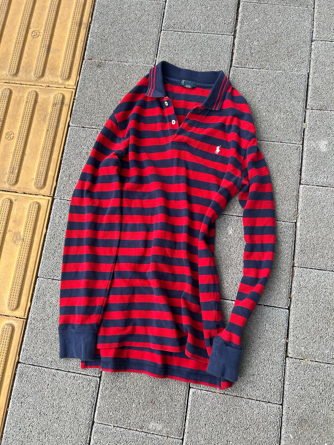 *Rare* 2000s 폴로 레드&네이비 스트라이프 카라 롱슬리브 상품이미지1