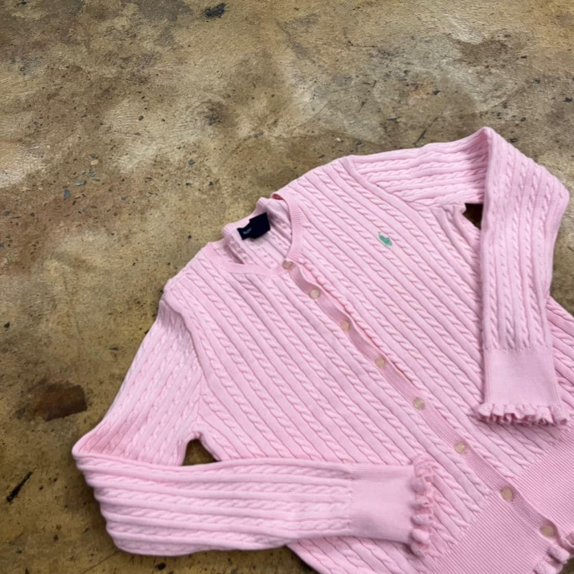 폴로 랄프로렌 딸기우유 핑크 꽈배기 프릴 니트 가디건  상품이미지1