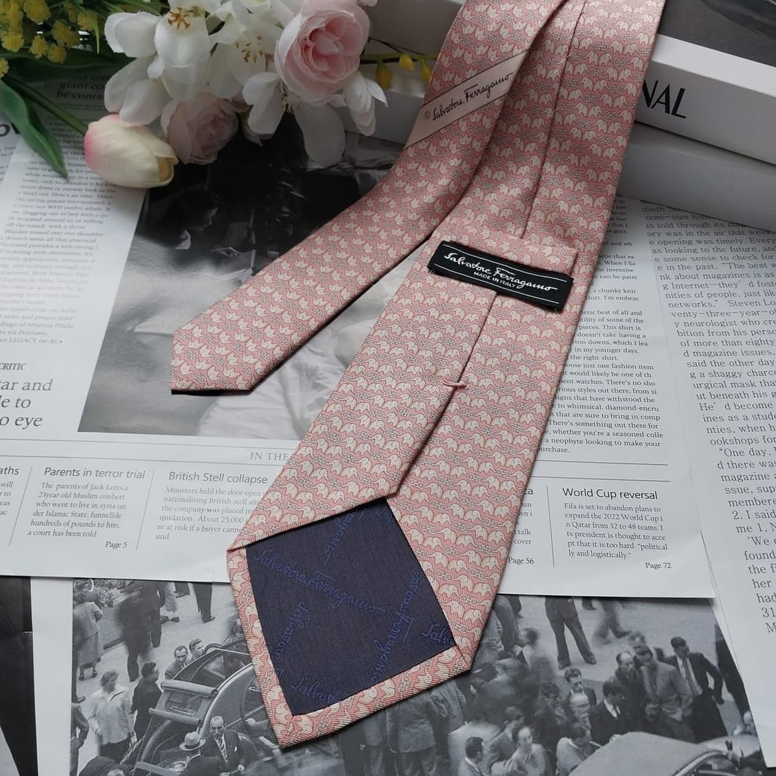 살바토레 페라가모 실크 코끼리 넥타이 8.9cm A+등급 K974
 상품이미지4