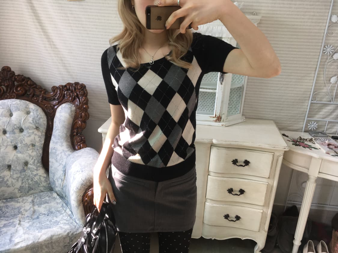 일본빈티지 로걀 아가일 탑 상품이미지5