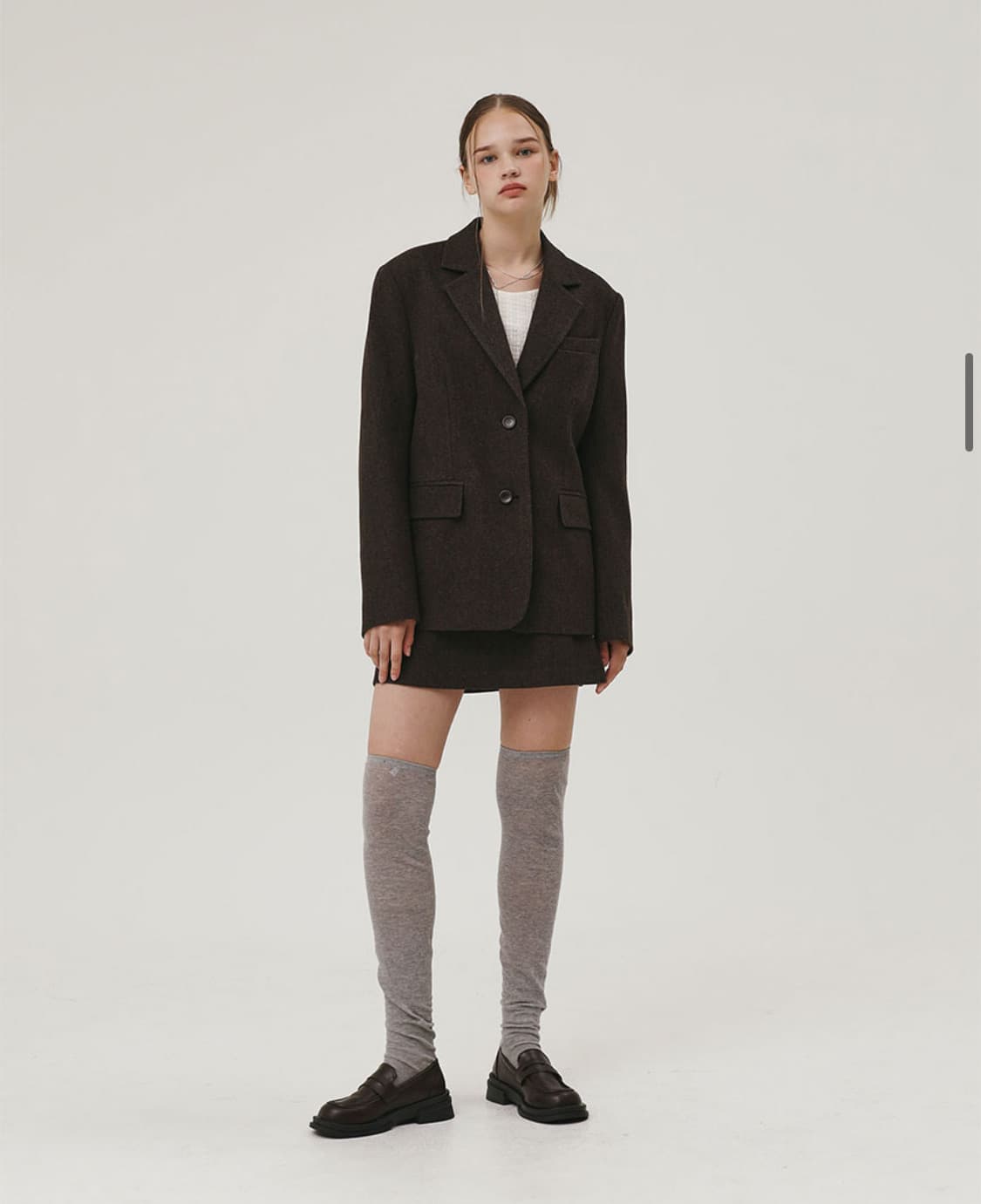 헤링본 울자켓 스커트 셋업 브라운 상품이미지4