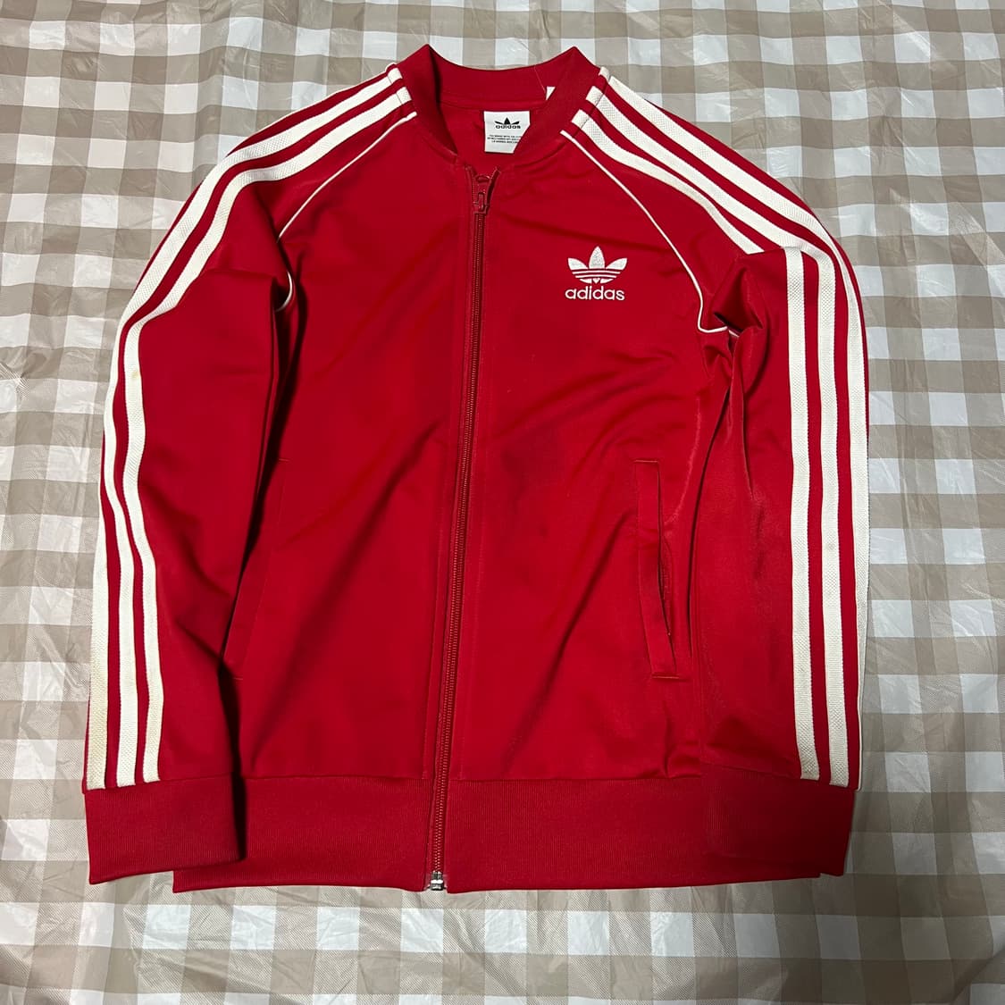 아디다스 슈퍼스타 져지 키즈 레드 140 집업 삼선 트랙탑 빨강 상품이미지1