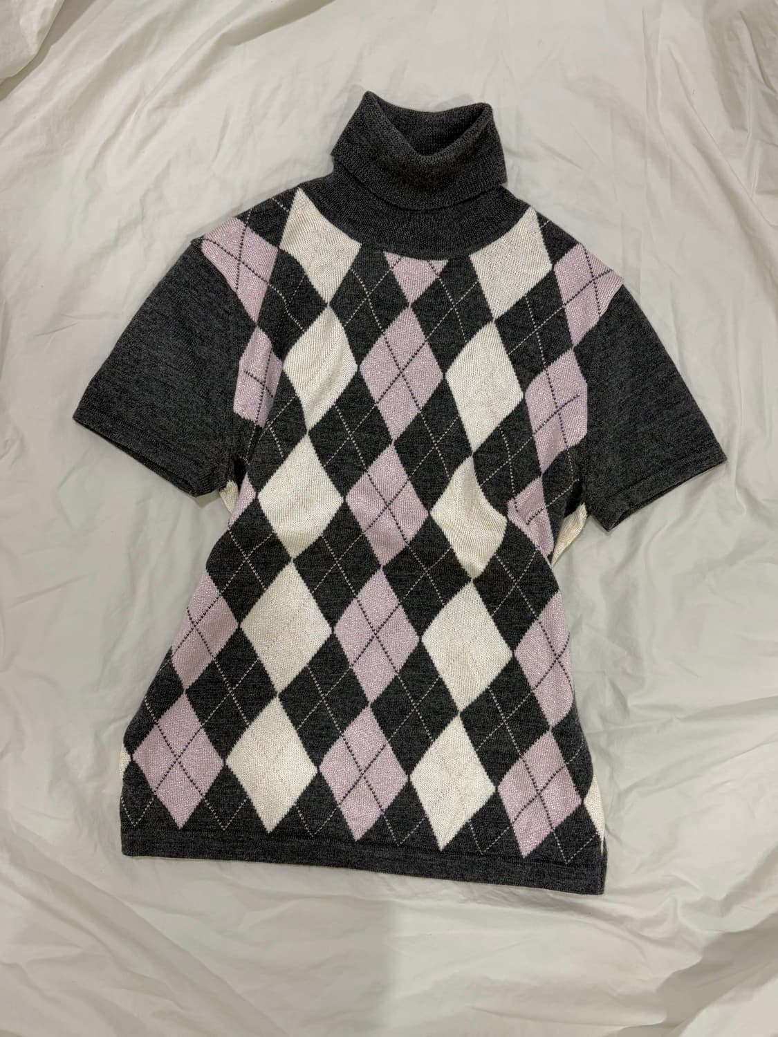 일본 로걀탑 대장템 핑크 아가일 반폴라 니트 상품이미지1