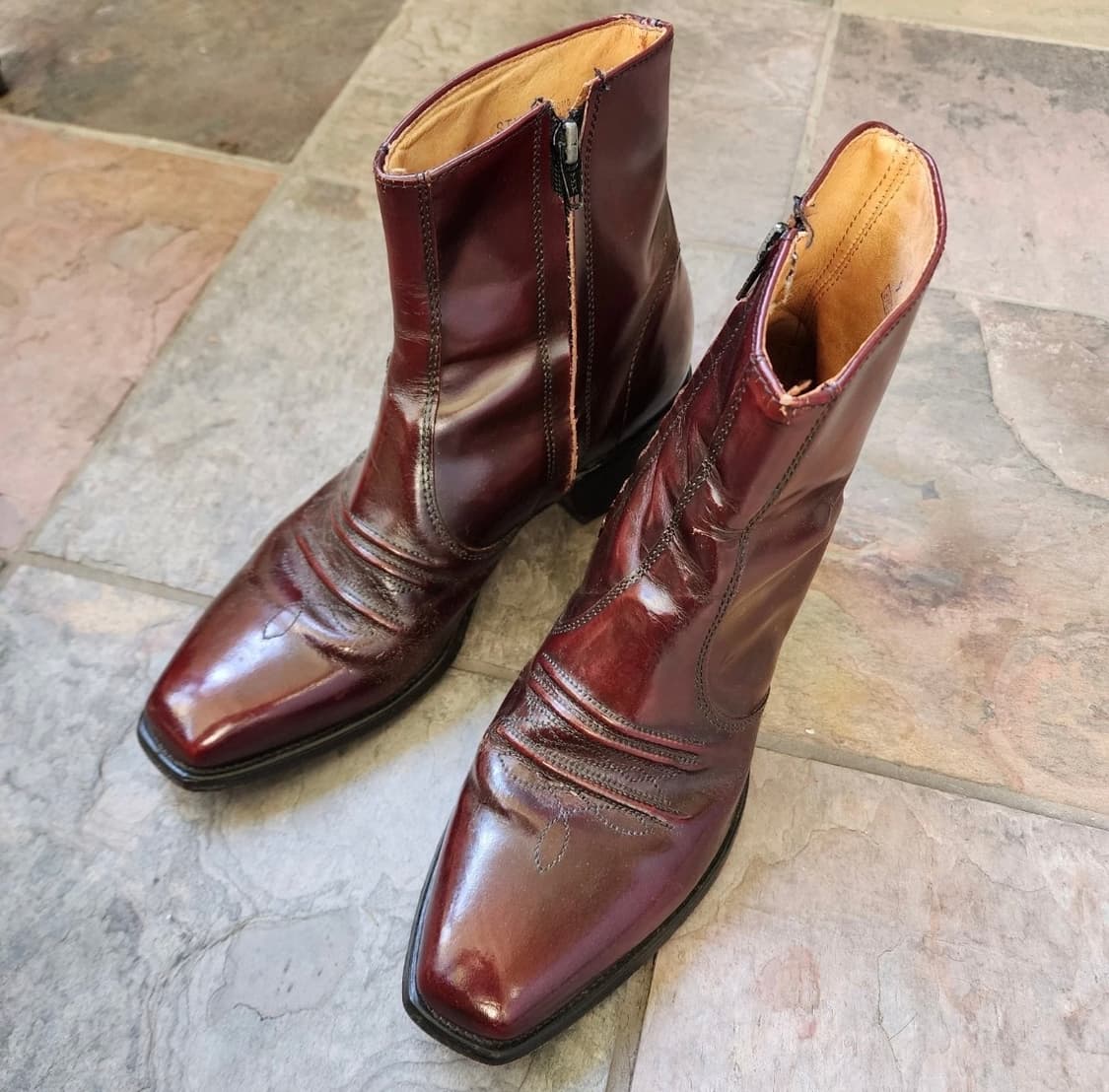 Sears 웨스턴 스퀘어토 집업 버건디 레더 숏부츠 9D 상품이미지1