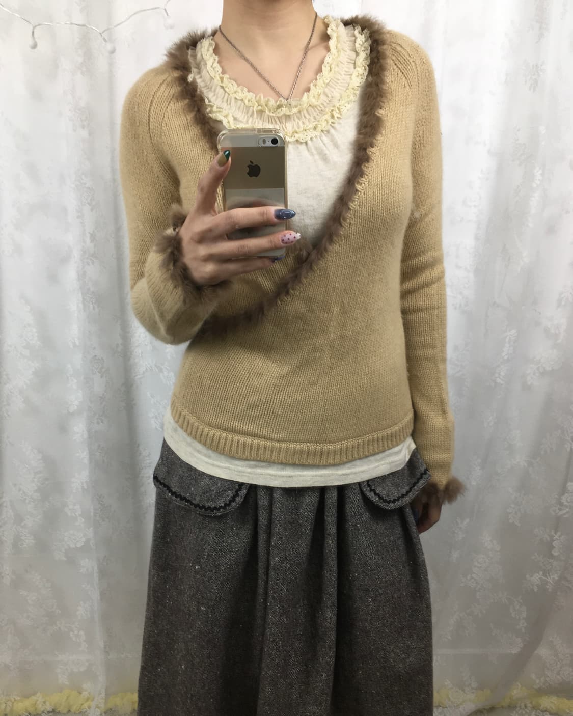 Rabbit Fur Trim Wrap Knit Top 상품이미지8