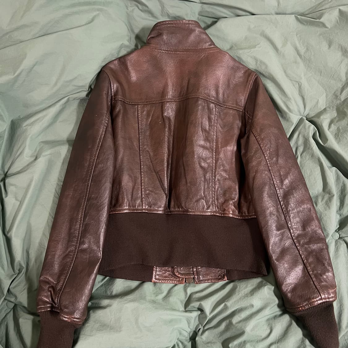 브라운 돈피 레더 봄버 상품이미지2