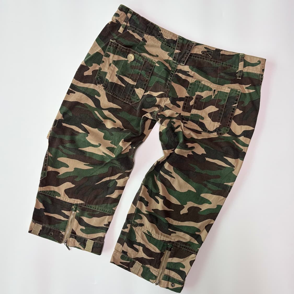 빈티지 우드랜드 카모 지퍼 디테일 크롭 카고 팬츠 상품이미지5