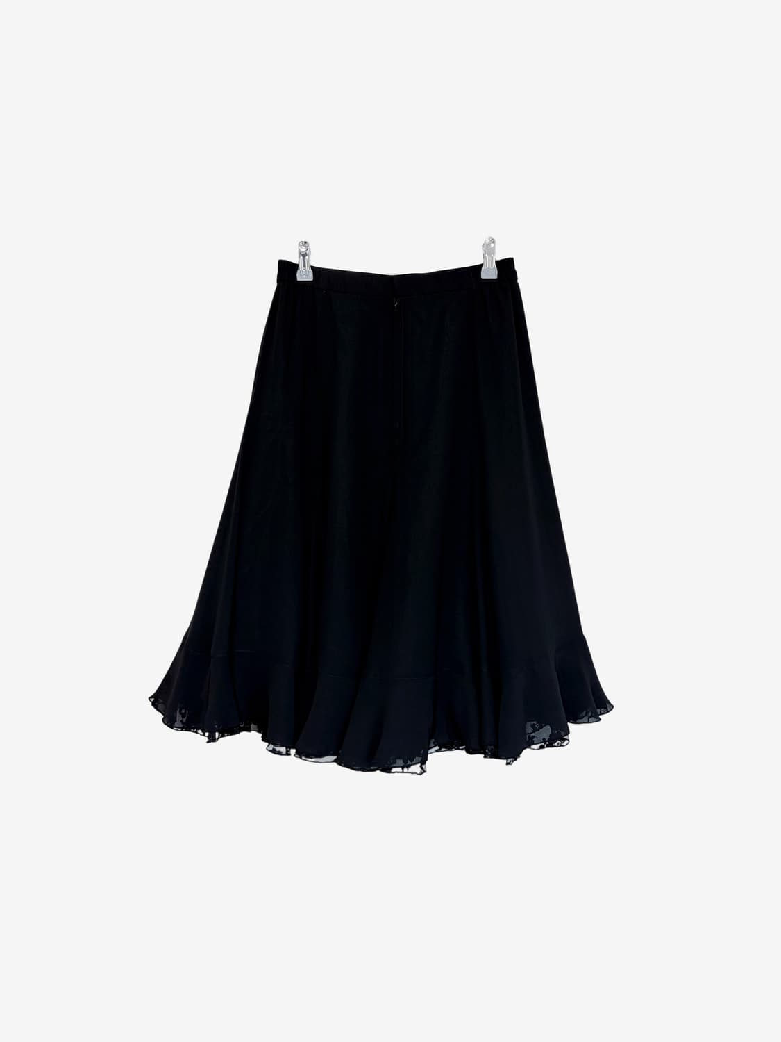 Lace Hem Flare Midi Skirt - Black 상품이미지4