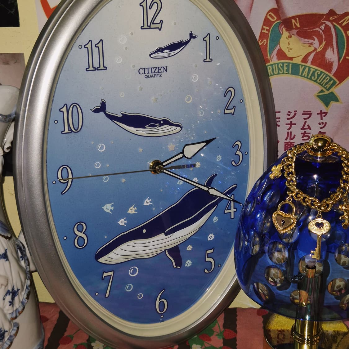 70s 시티즌 뉴트로 야광 고래 오발 벽시계 상품이미지7