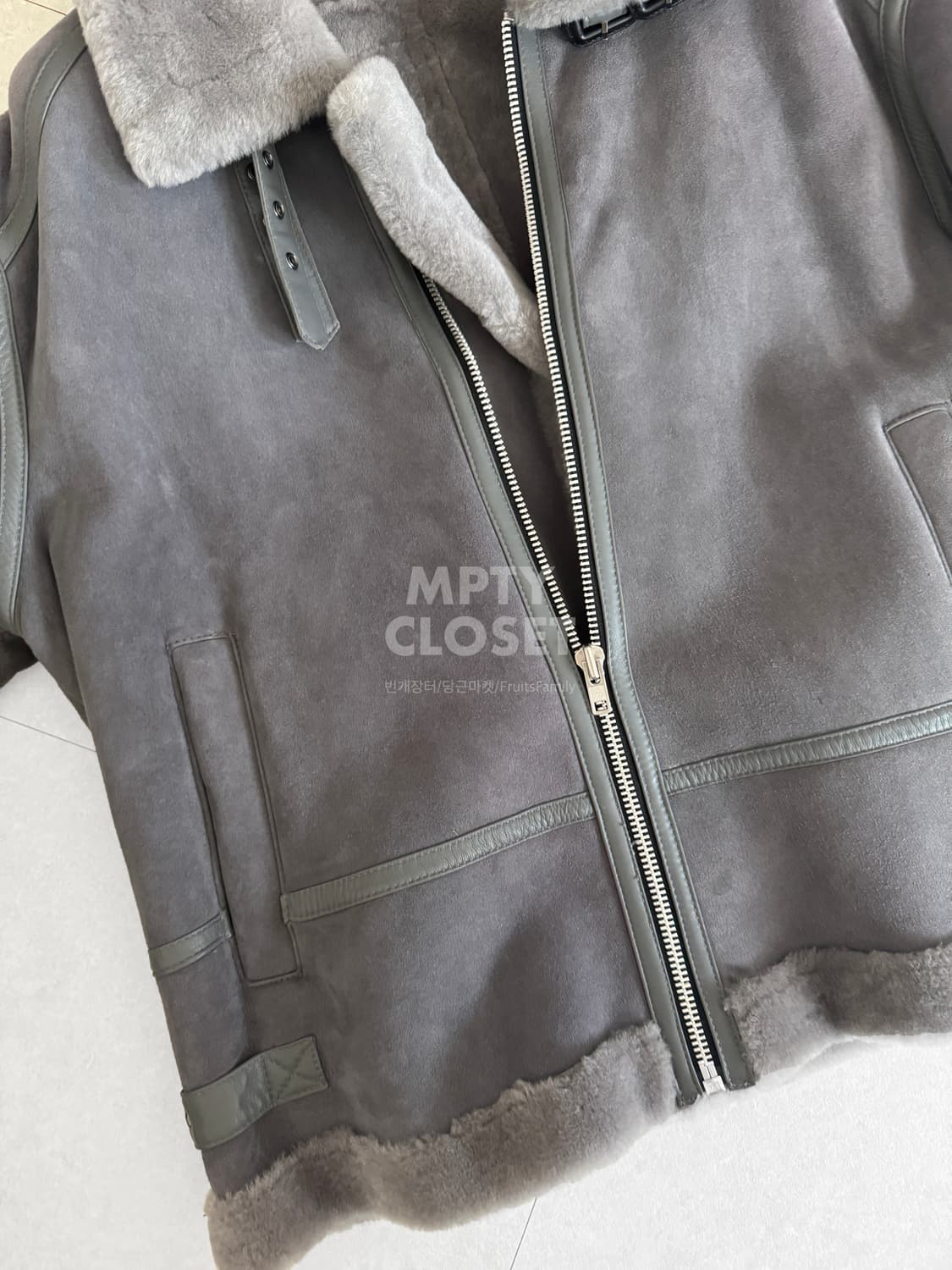 itleather 맞춤주문 에비에이터 무스탕 시어링 자켓 그레이 상품이미지5
