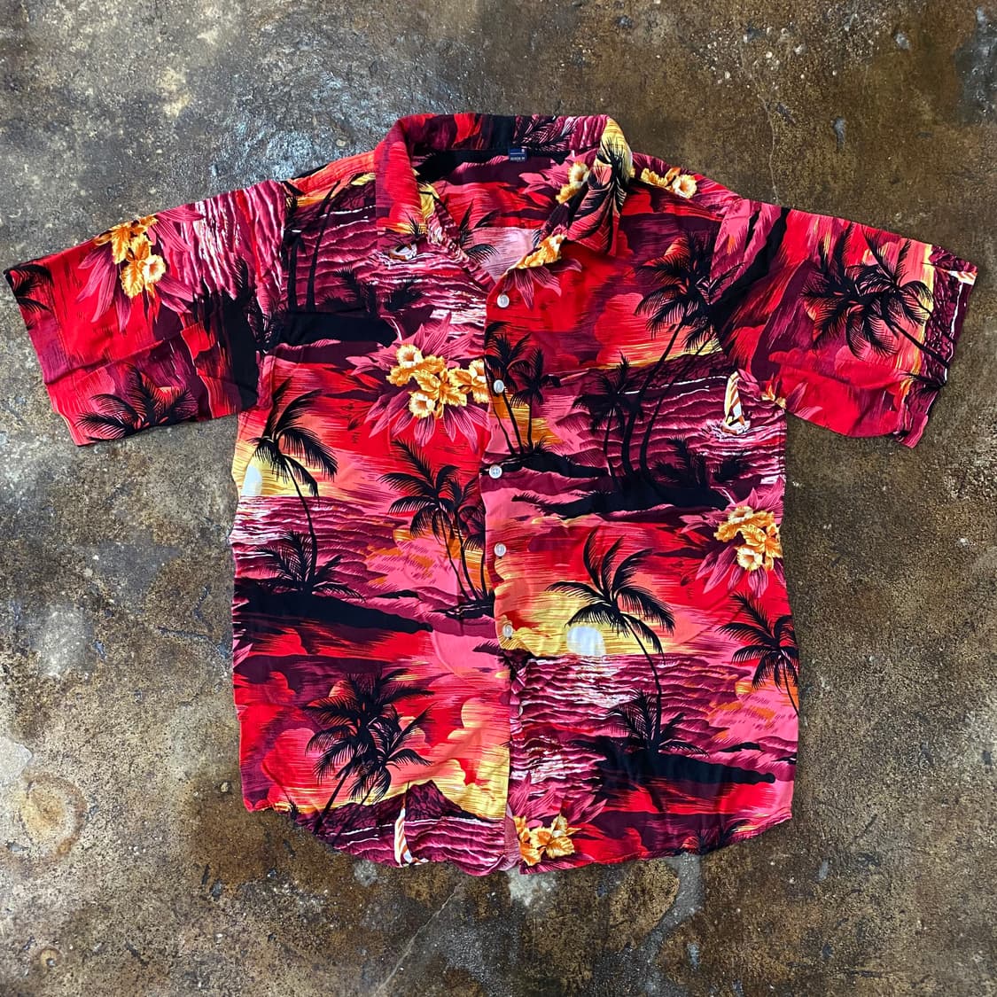 빈티지 레드 하와이안 야자수 반팔 셔츠 상품이미지1