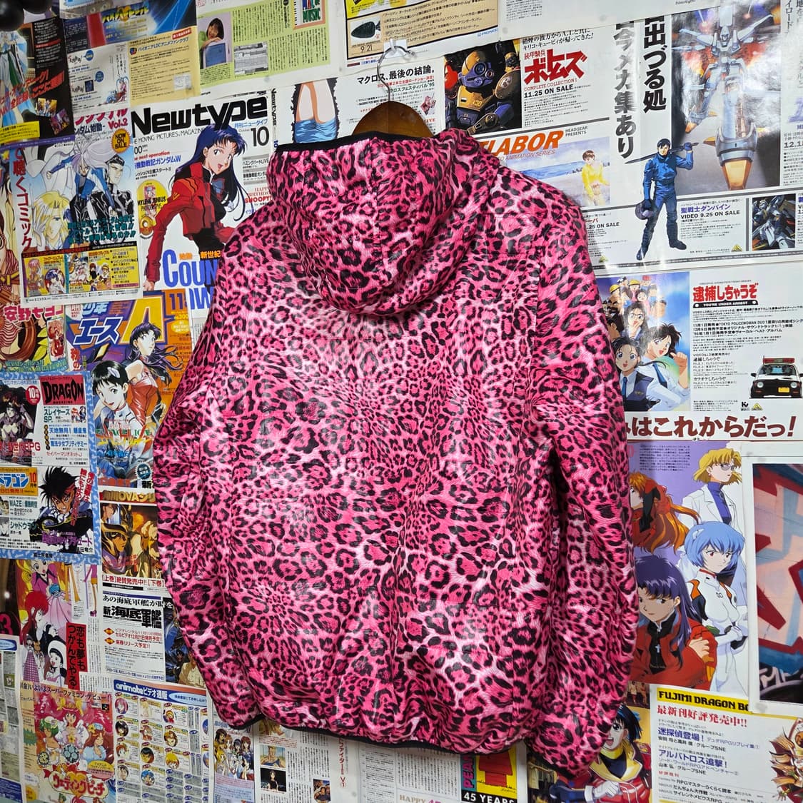 JPN 갸루 핑크 호피 후드 누빔 바람막이 상품이미지5
