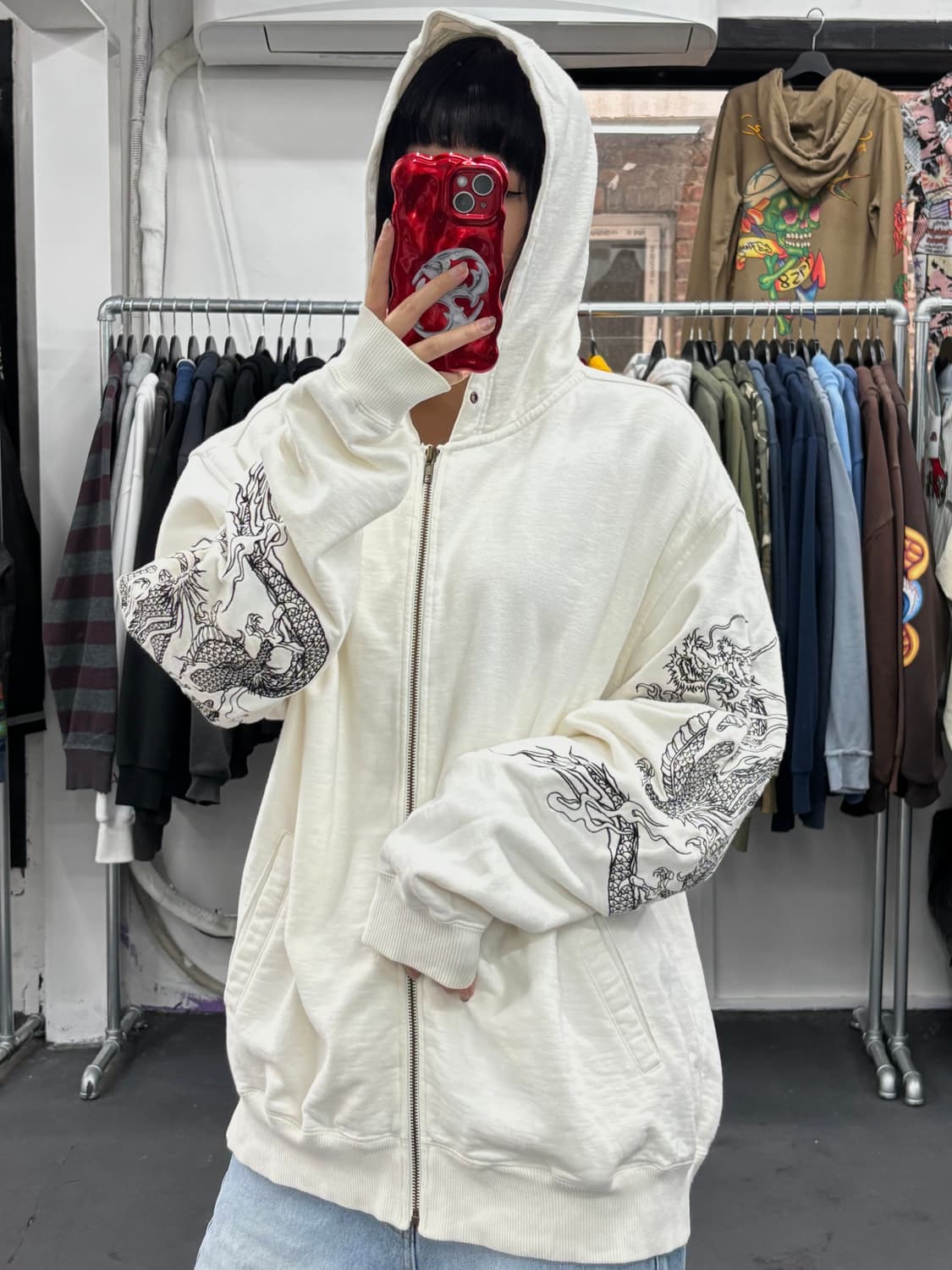 카라쿠리 타마시 오리엔탈 화이트 후드집업 상품이미지3