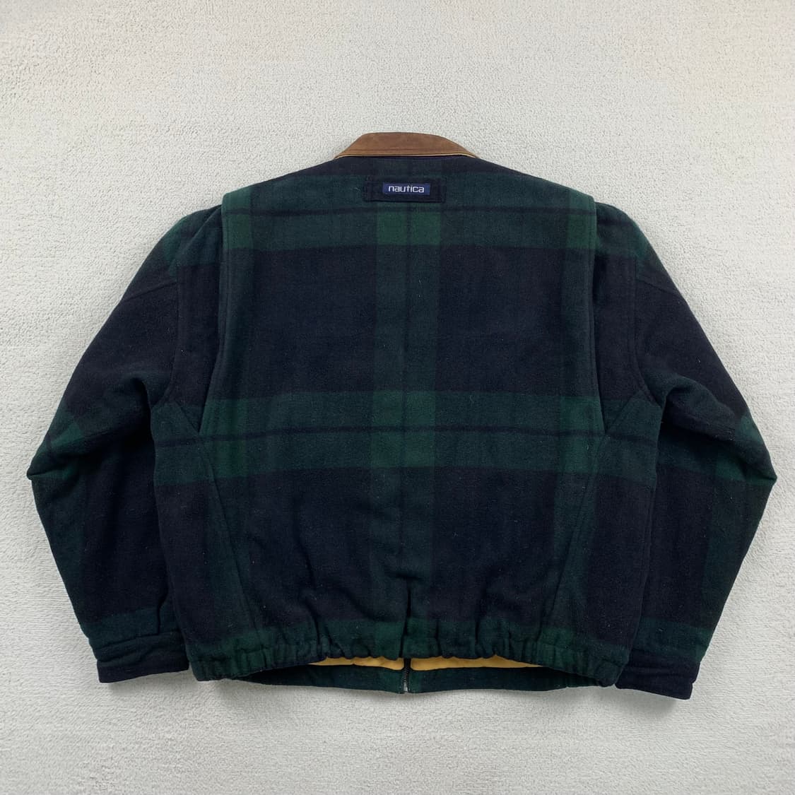 90‘s 노티카 레더카라 블랙워치 체크 울 블루종 자켓 상품이미지4