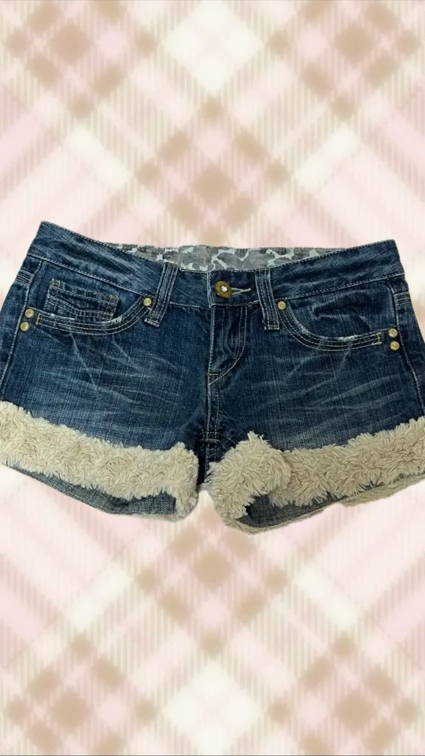 세실맥비 청 데님 퍼 반바지 숏팬츠 퍼바지 갸루 러블리 오네 로걀 펑크 상품이미지1