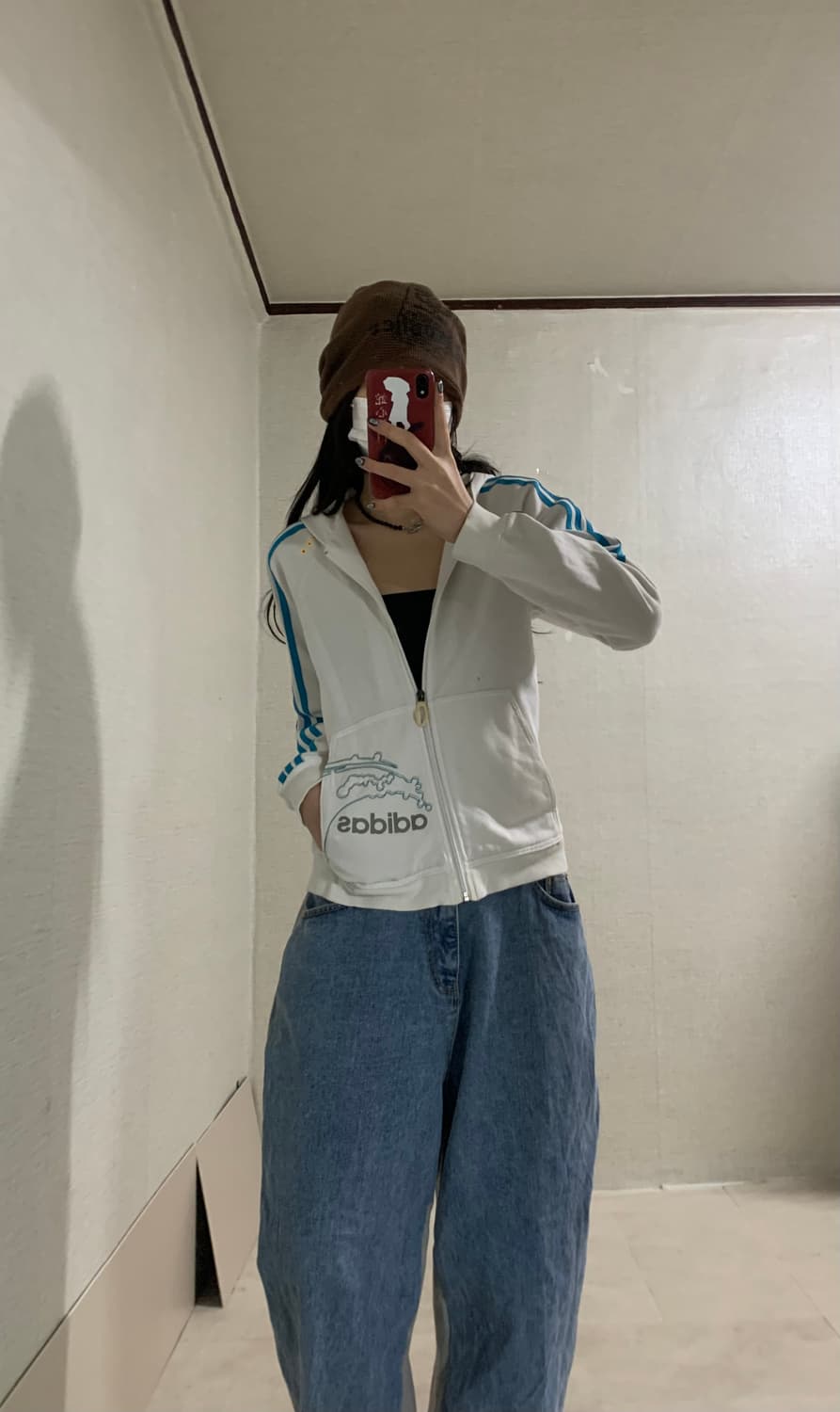white blue cotton hood zip-up 상품이미지5