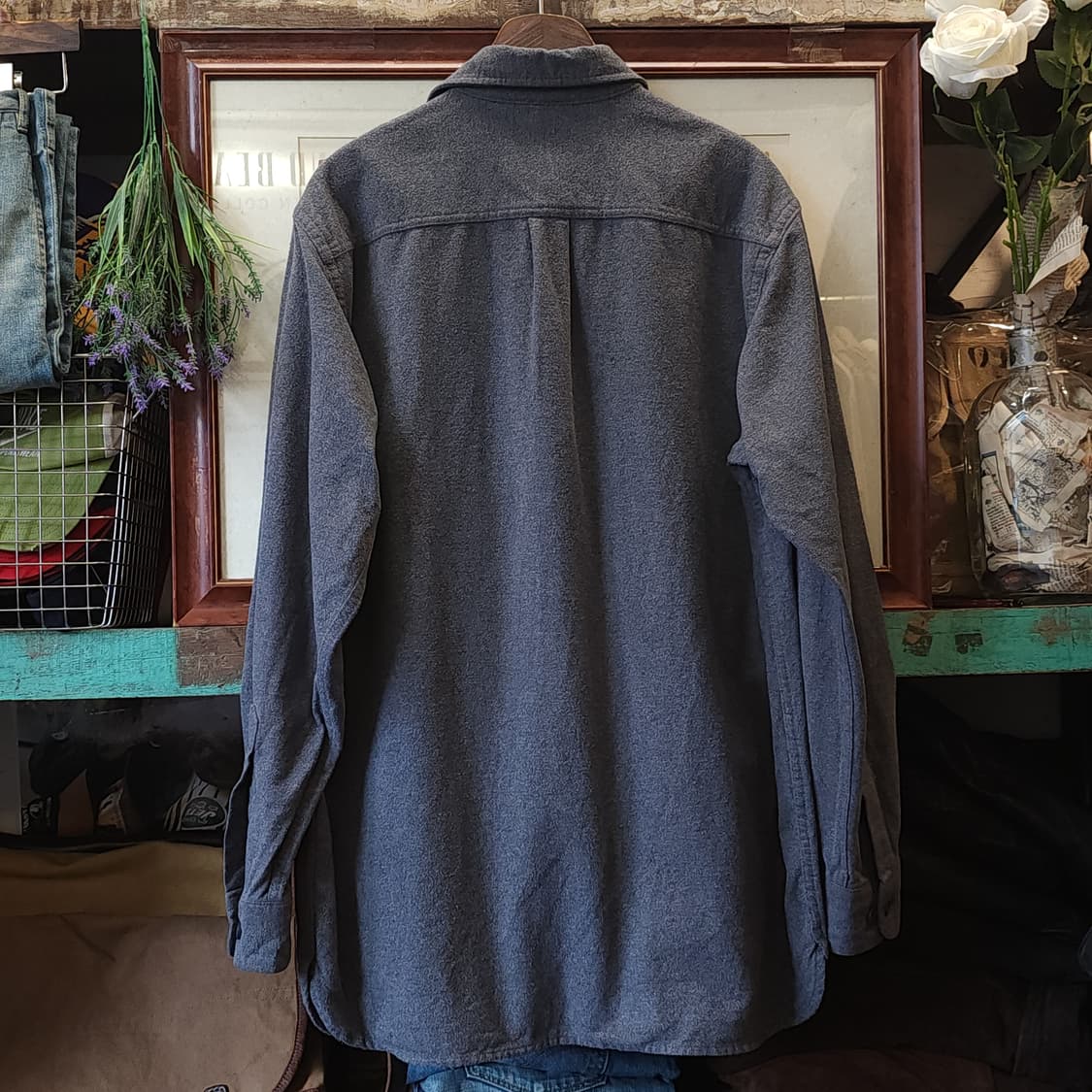 90s 엘엘빈 헤비코튼 투포켓 워크셔츠 샤모아 셔츠 그레이 m 상품이미지3