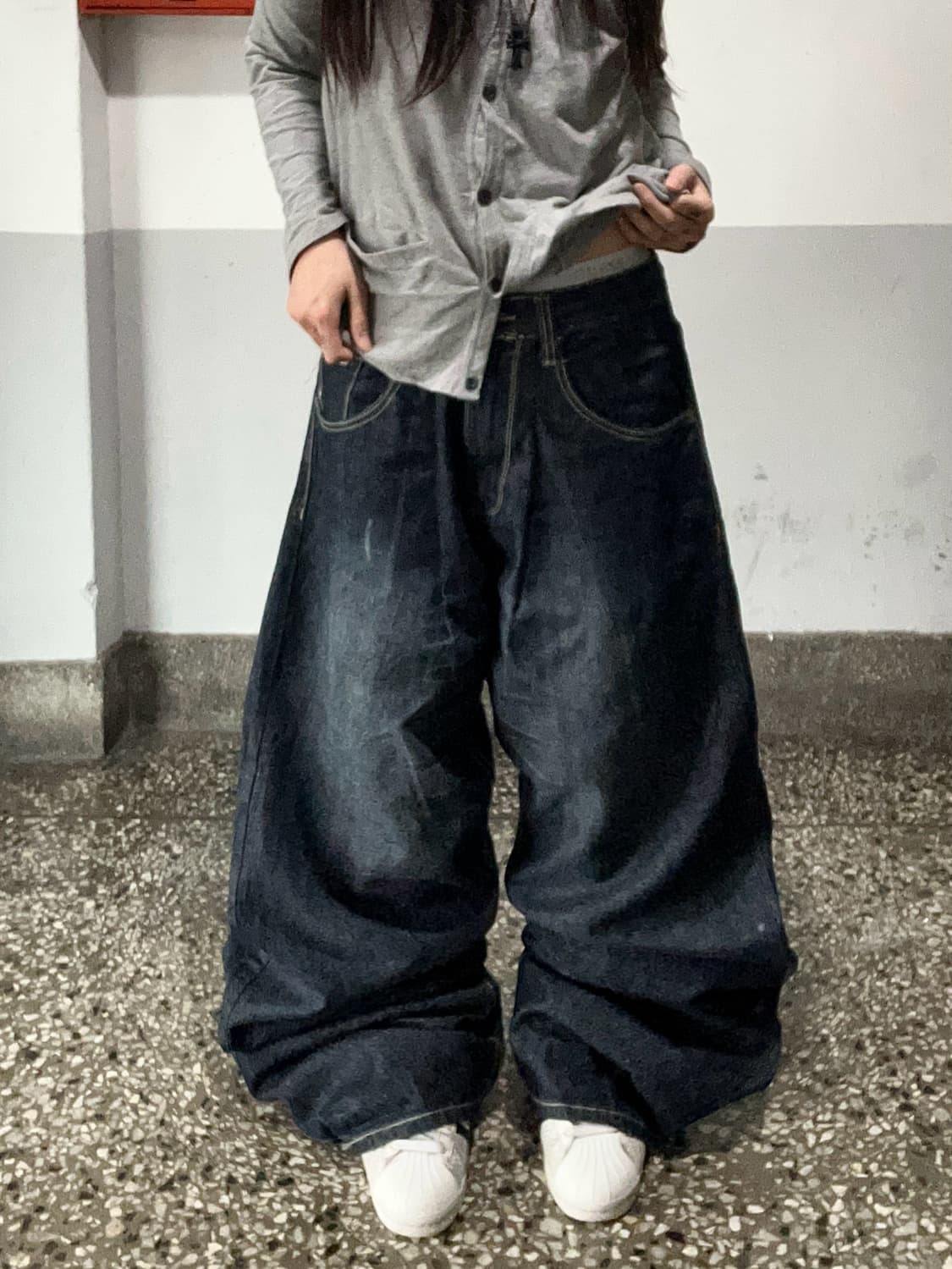 ENYCE 생지 스티치 데님 벌룬와이드팬츠 상품이미지2