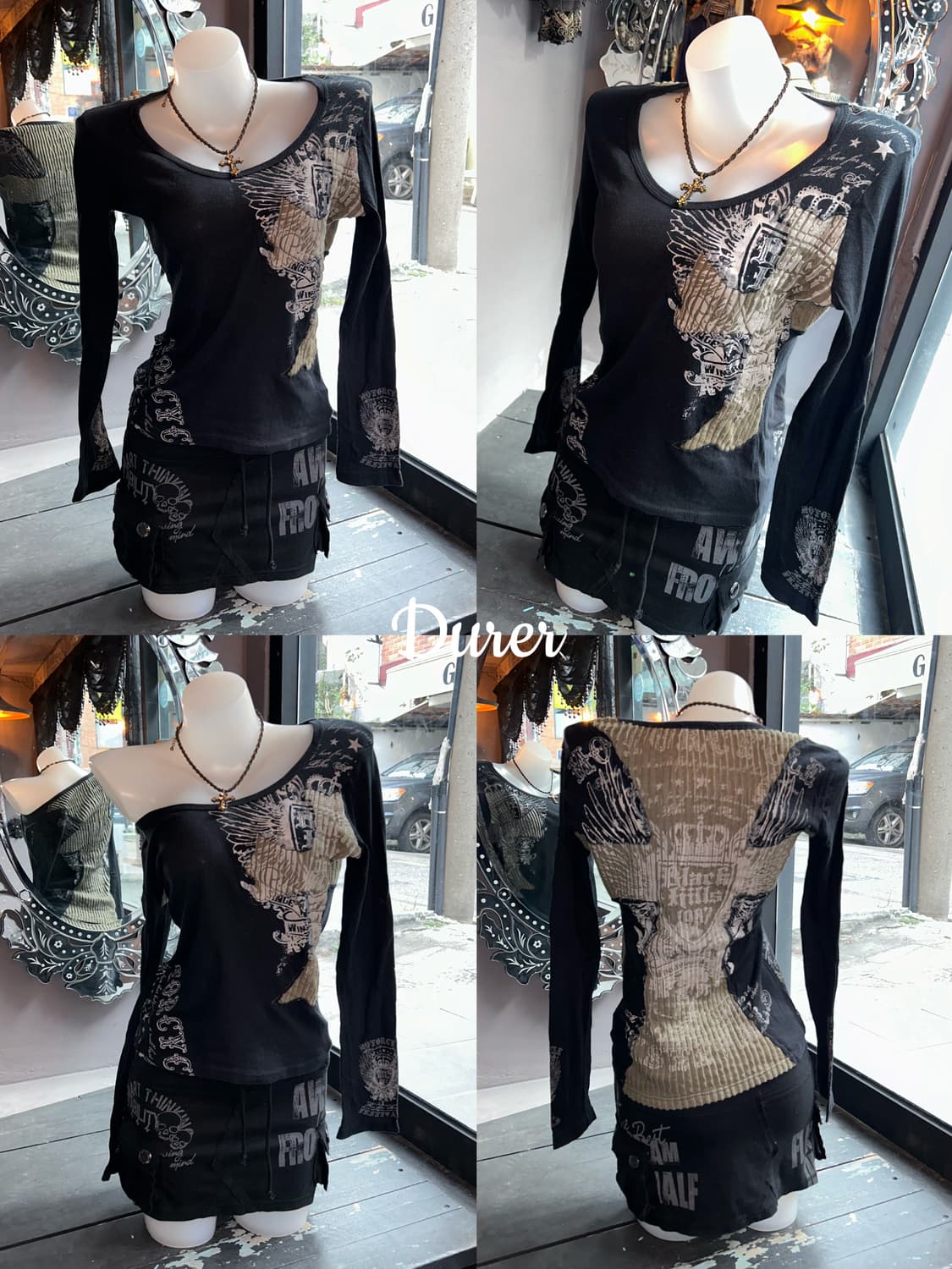 Durer 십자 골지 프린팅 긴팔티 펑크y2k갸루 상품이미지5