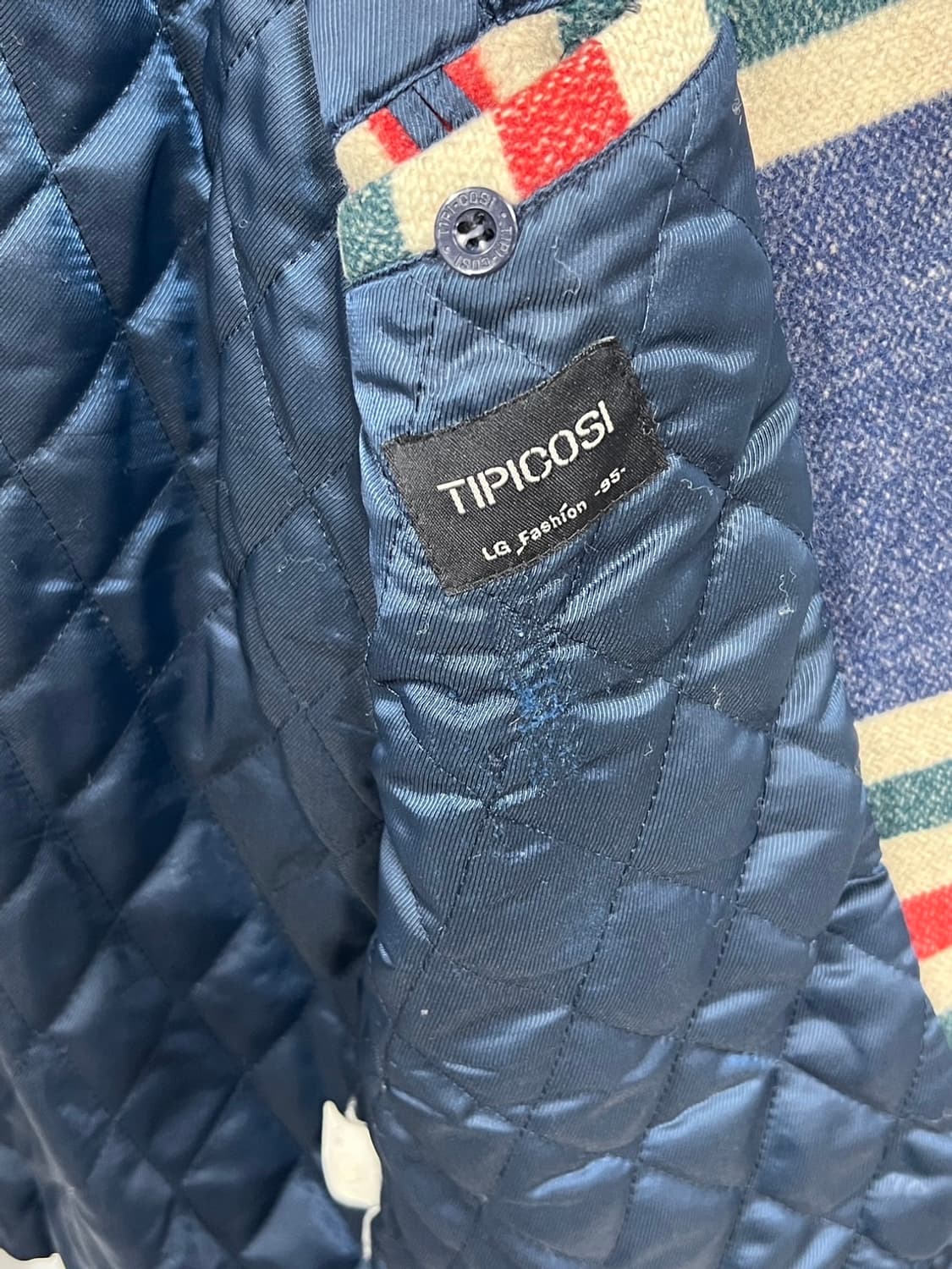 빈티지 패턴 스트라이프 안감 퀼팅 모직 점퍼 상품이미지3