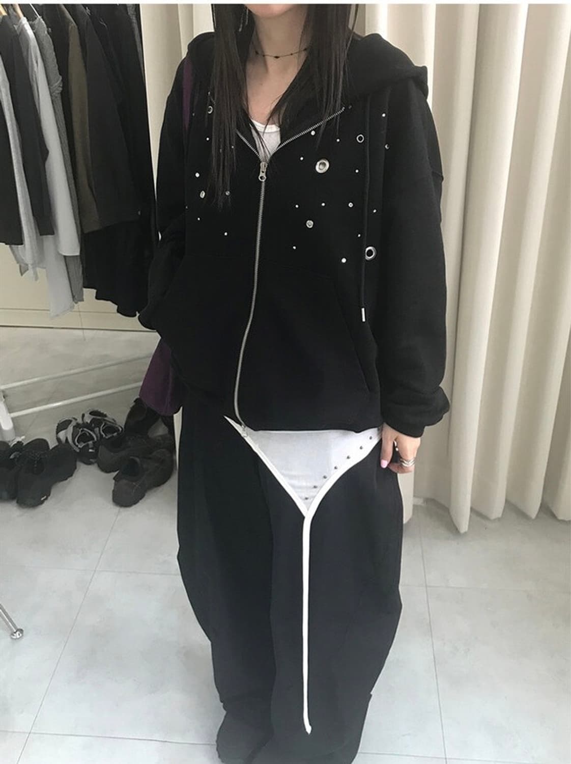 더니로 스터드 레이어드언발 나시 블랙 상품이미지1