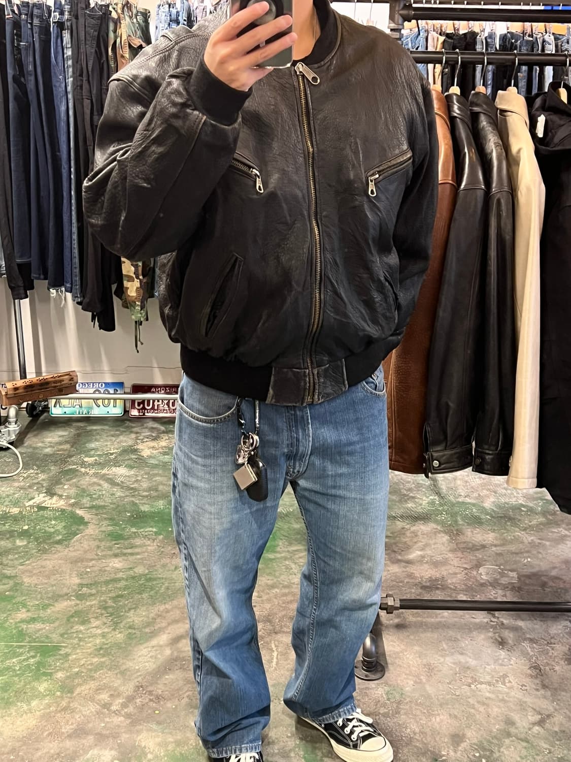 90's [XL] 이스트팩 빈티지 리얼레더 블랙 봄버 가죽 자켓 상품이미지3