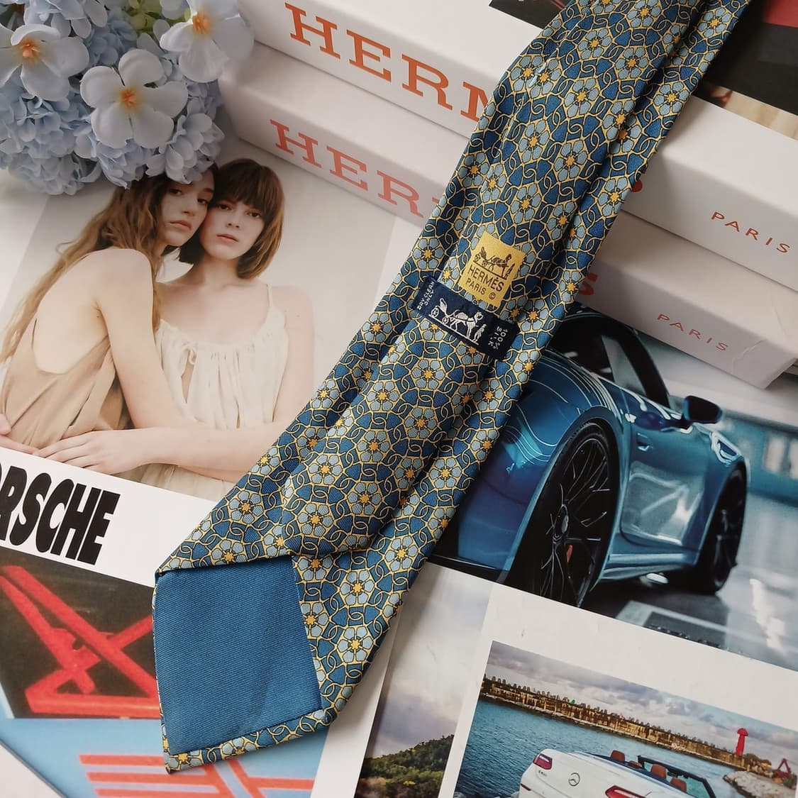 에르메스 실크 블루 플라워 패턴 넥타이 9.2cm A등급 A19135
 상품이미지2