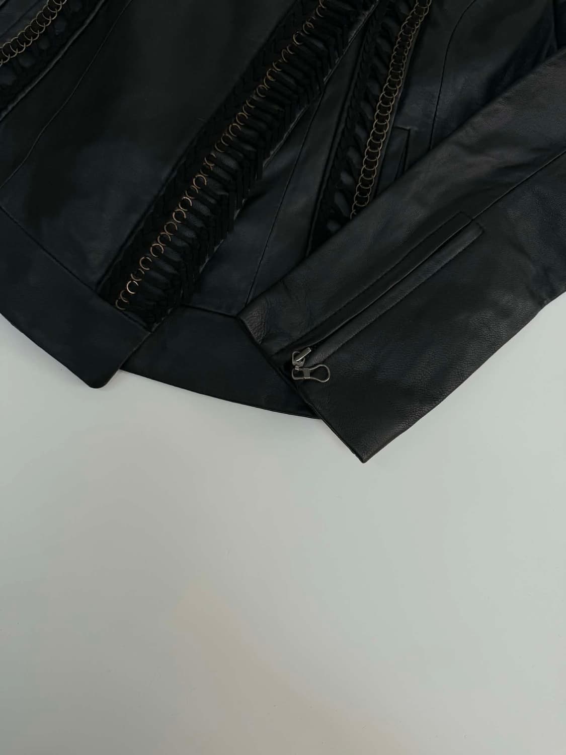 Vintage 양가죽 체인 디테일 레더 자켓 상품이미지8