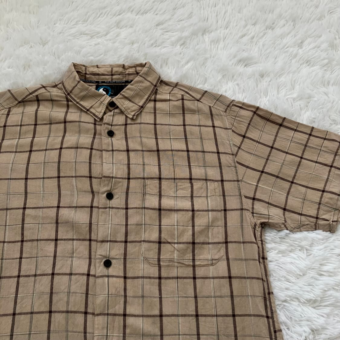 빈티지 초코 브라운 TNC 서프 디자인 체크 반팔 셔츠 892 y2k 스 상품이미지4
